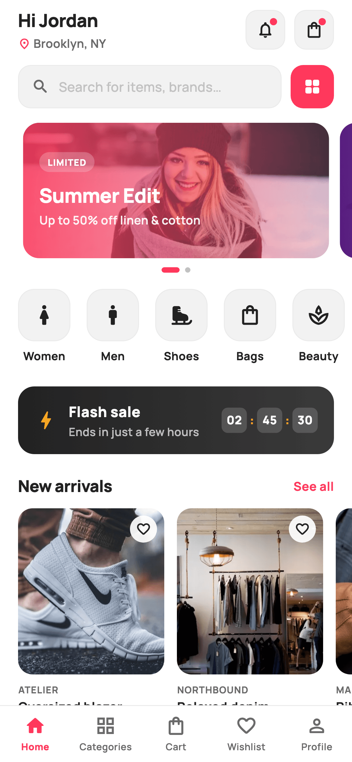 Shopping Home Feed — E-commerce Flutter UI screen