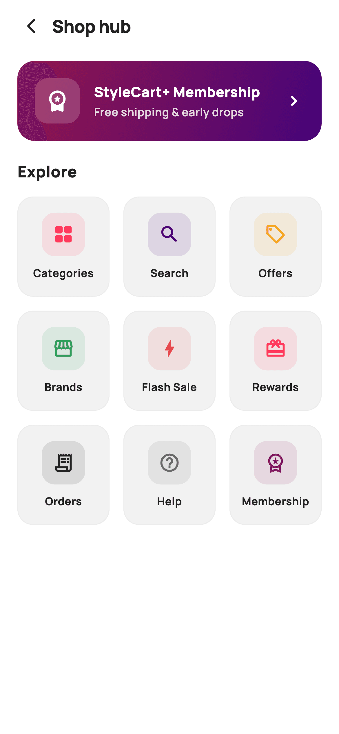 Shop Hub — E-commerce Flutter UI screen