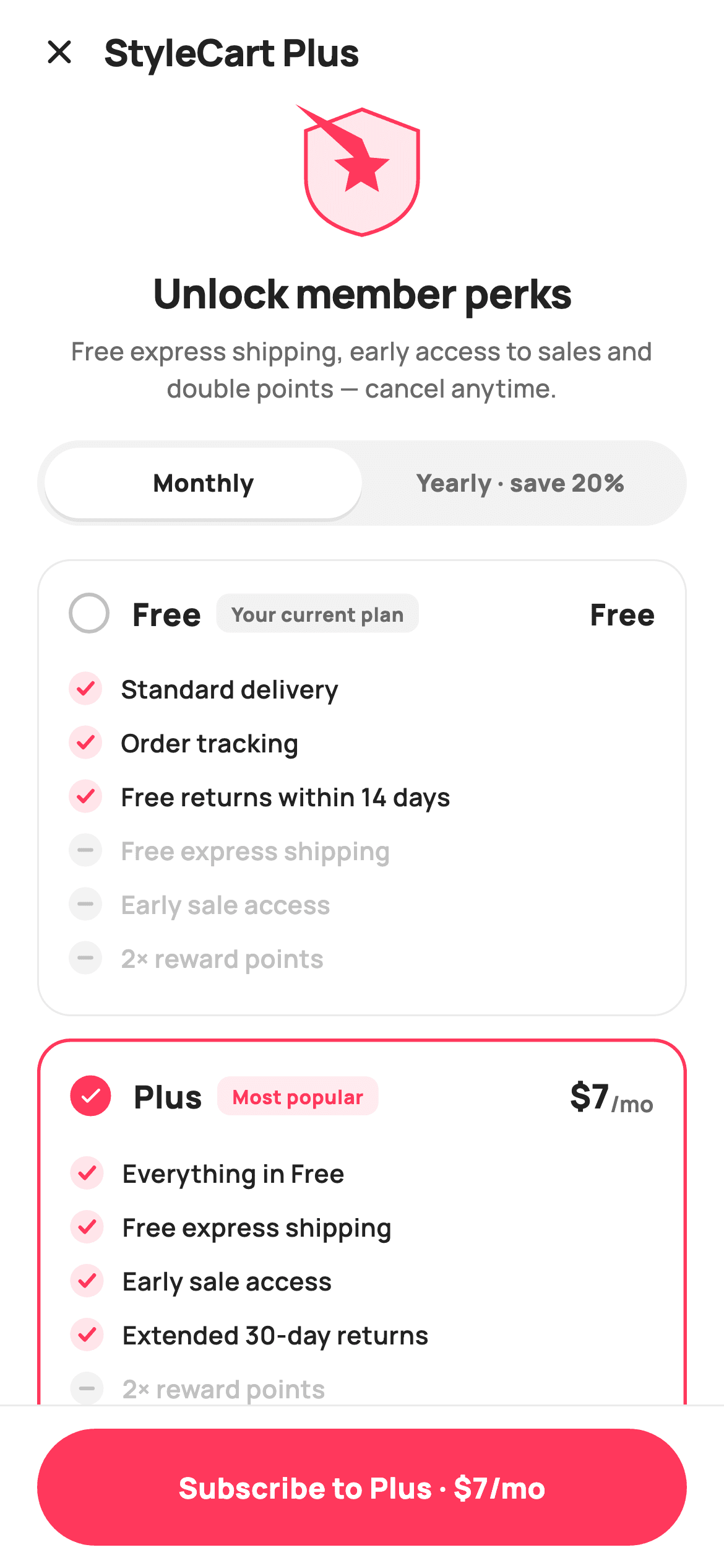 Membership Plans — E-commerce Flutter screen