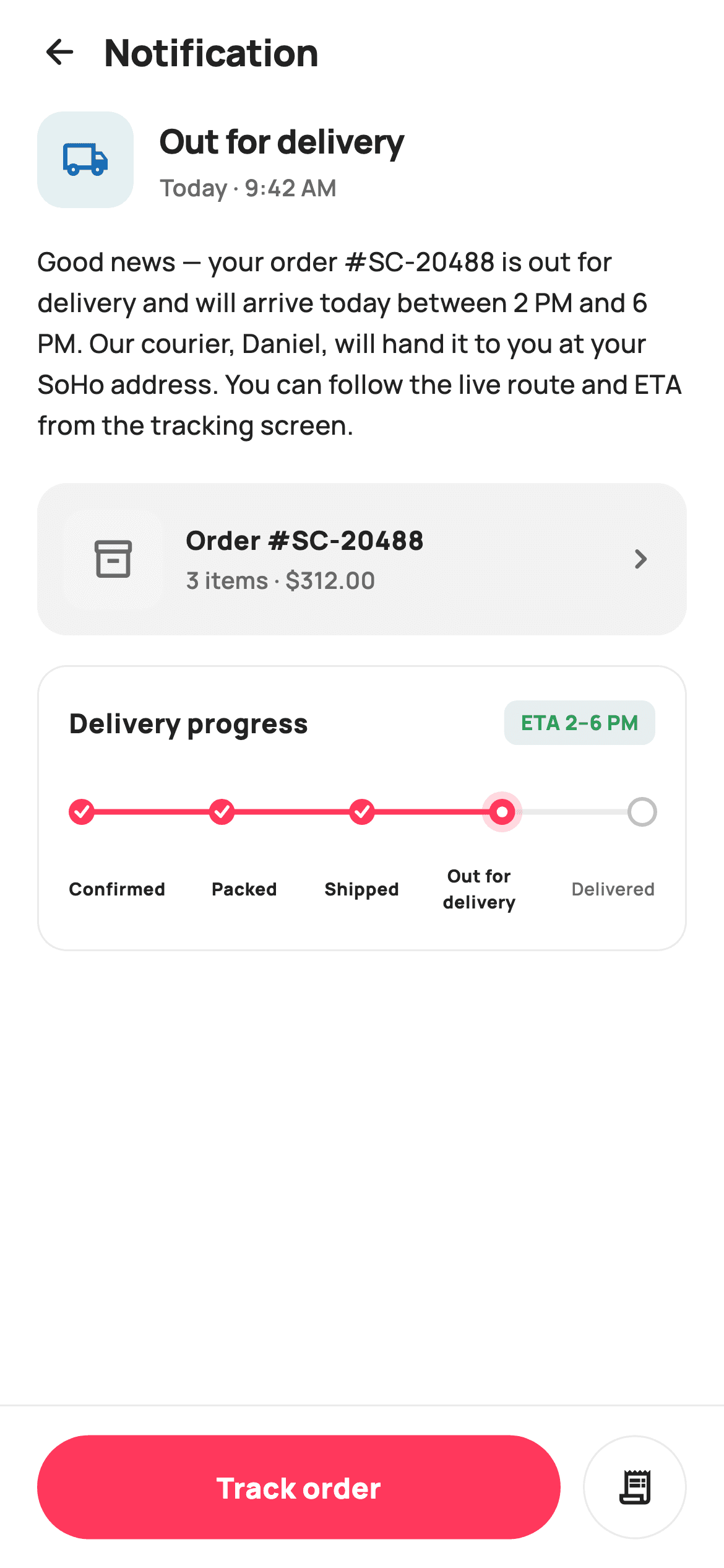 Notification Detail — E-commerce Flutter screen