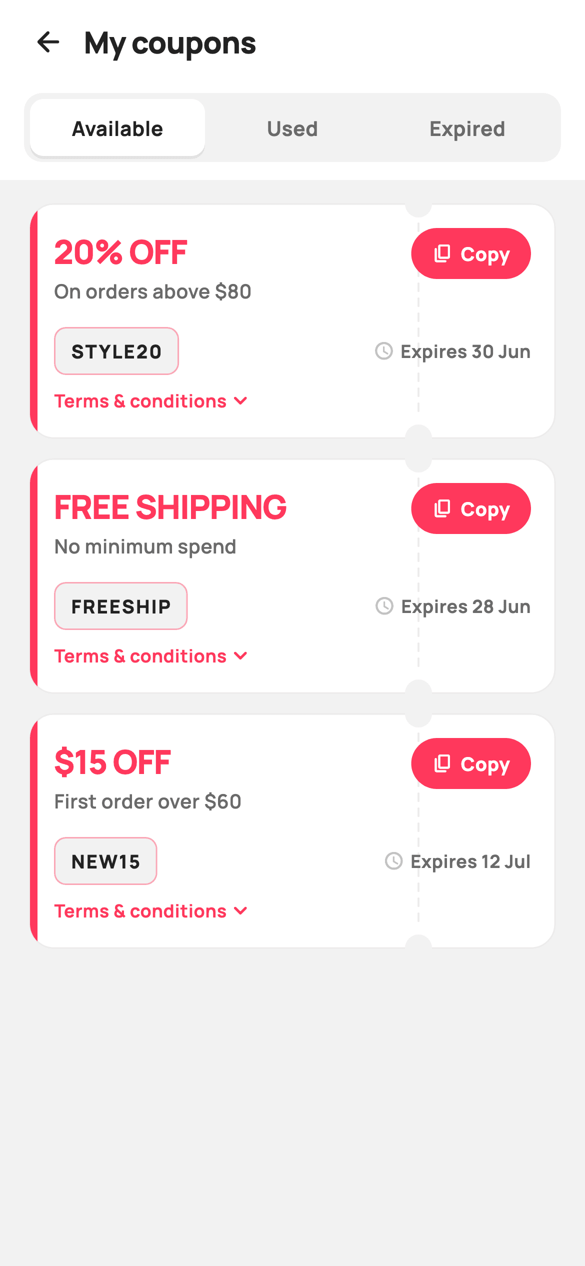 My coupons — E-commerce Flutter screen