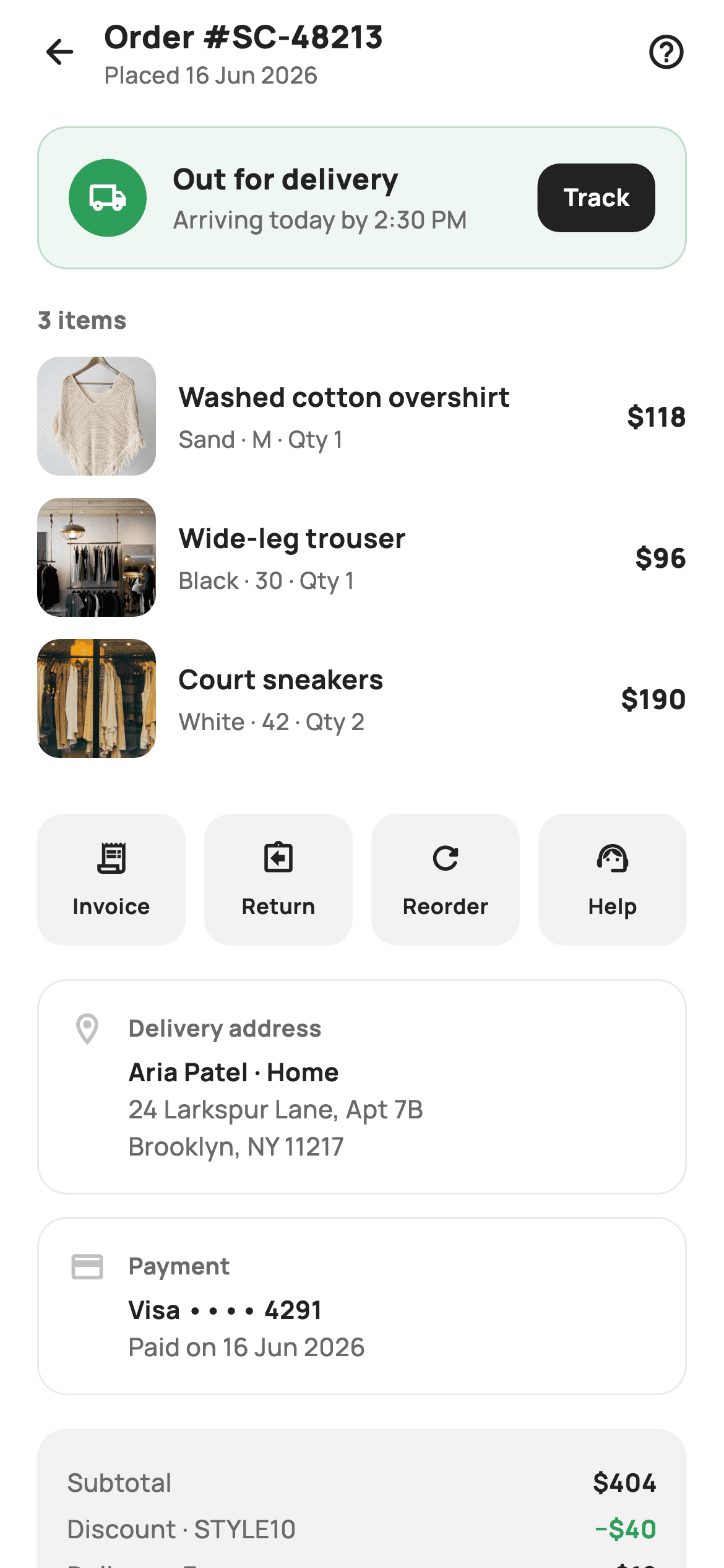 Order Detail — E-commerce Flutter UI screen
