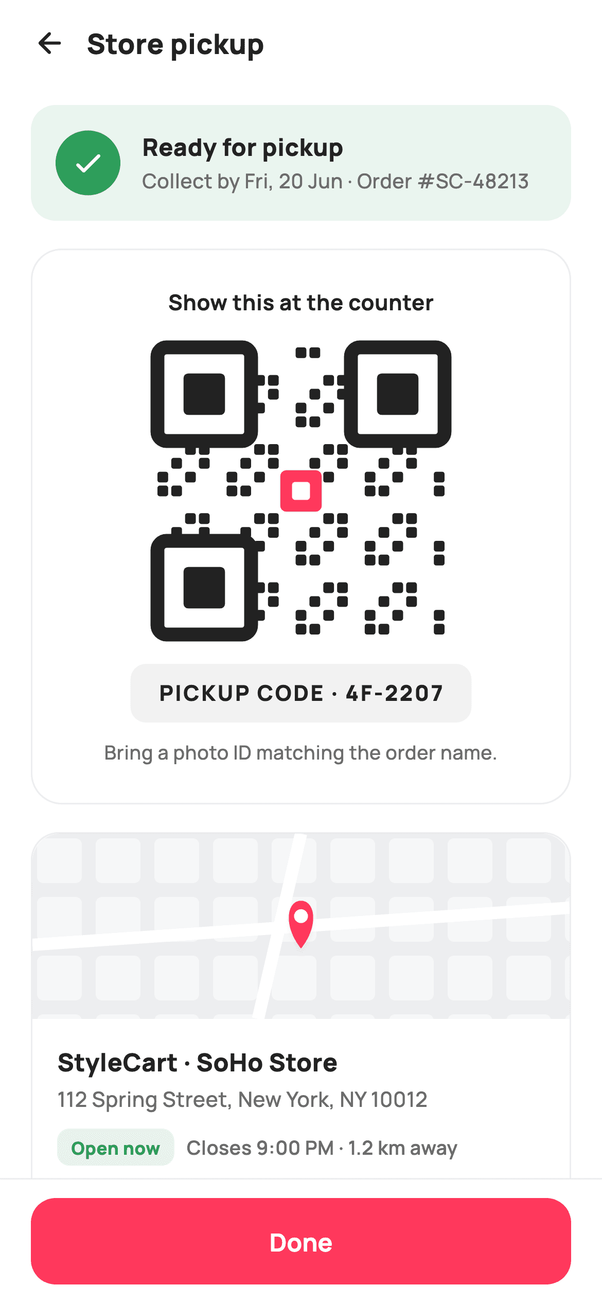 Store Pickup — E-commerce Flutter UI screen