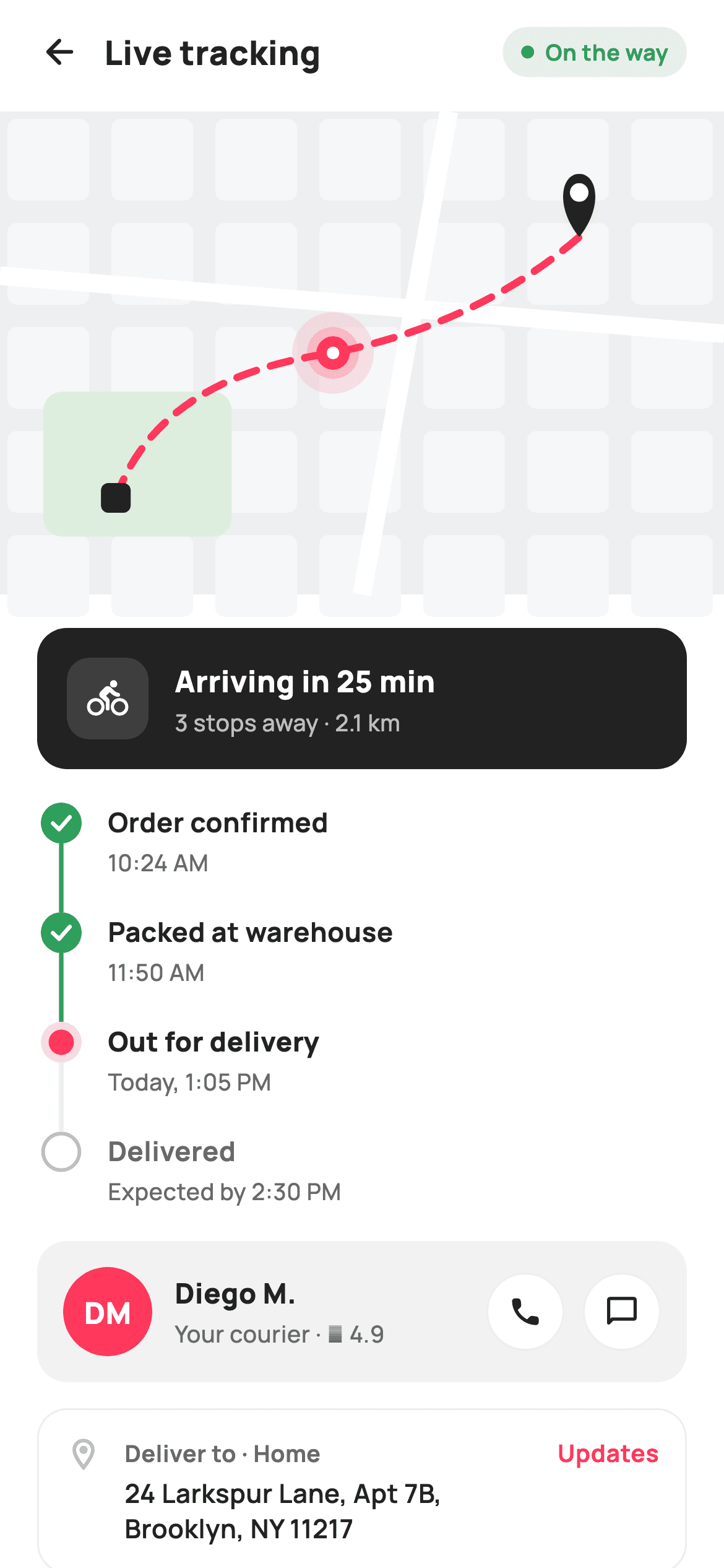 Live order tracking — E-commerce Flutter UI screen
