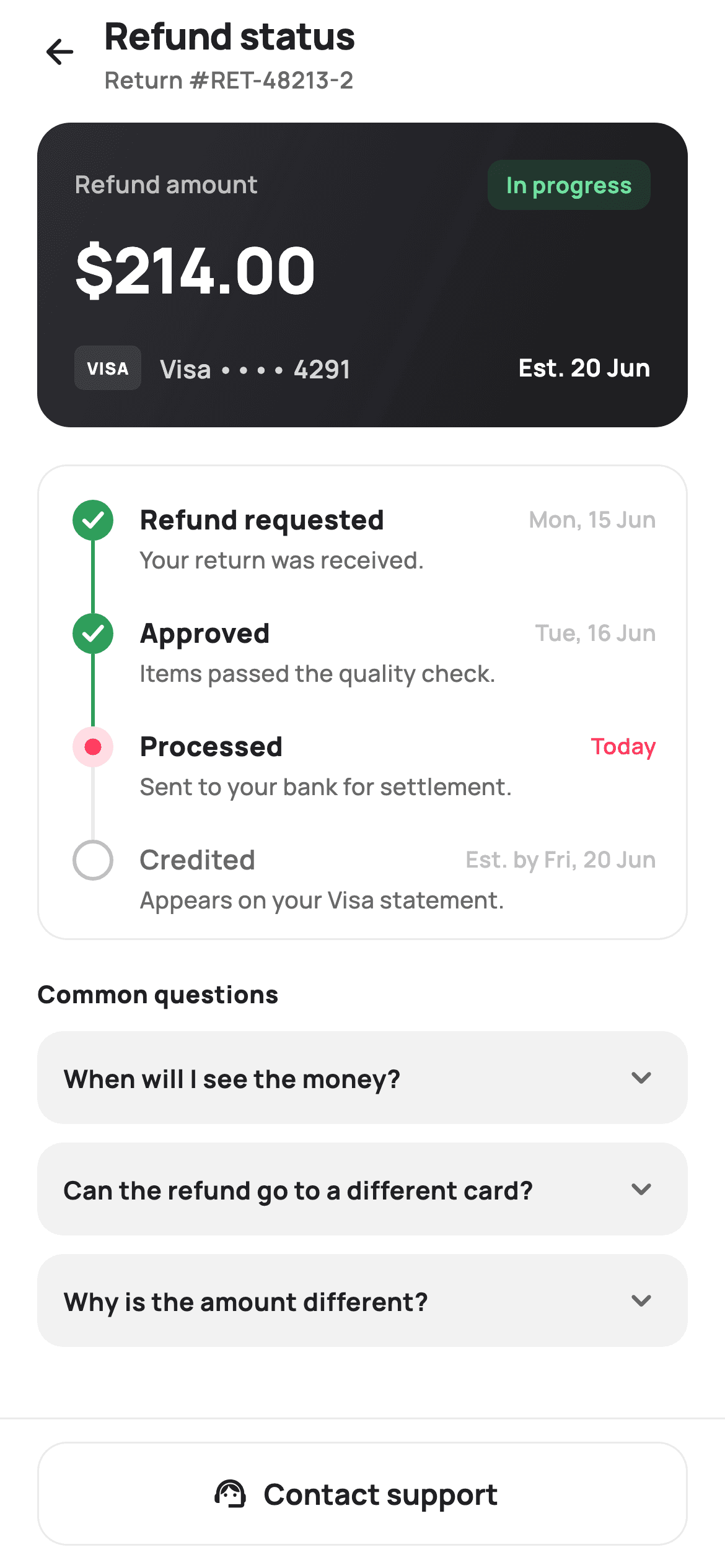 Refund Status — E-commerce Flutter screen