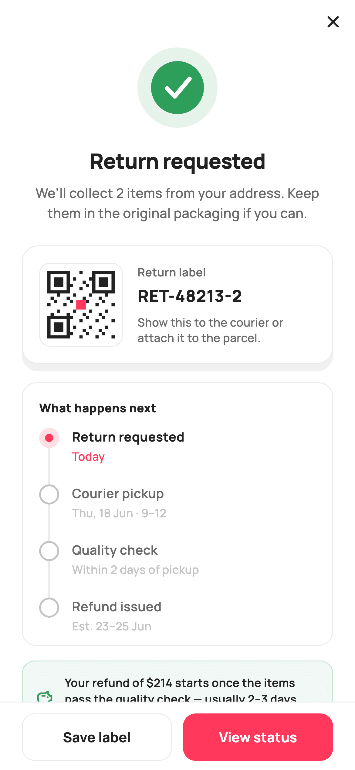 Return Requested — E-commerce Flutter screen