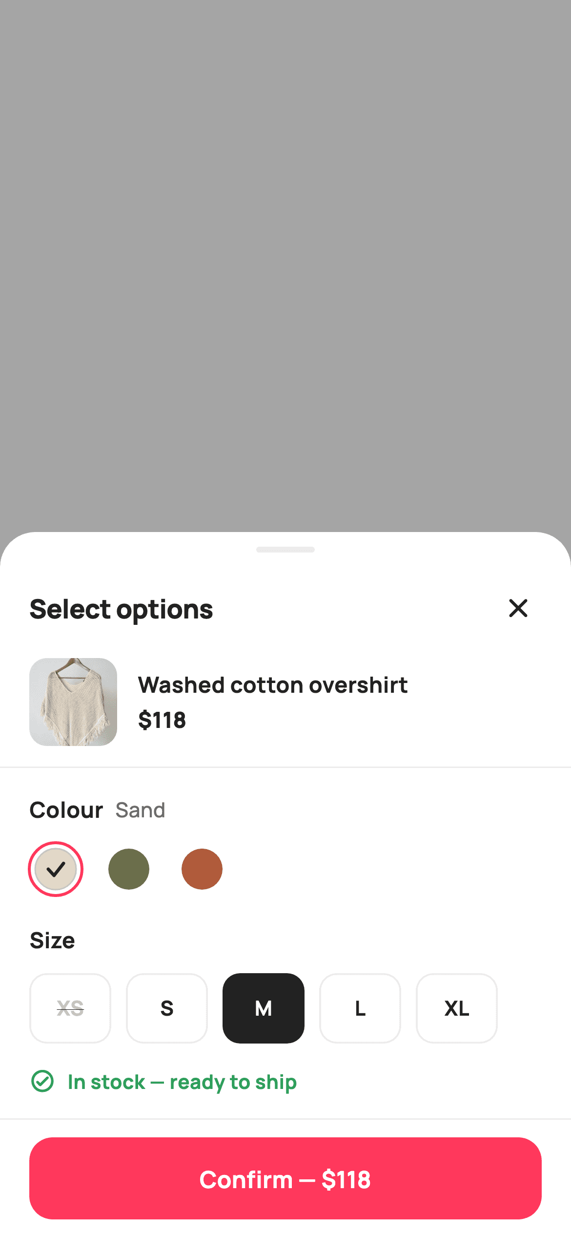 Select Variant — E-commerce Flutter UI screen