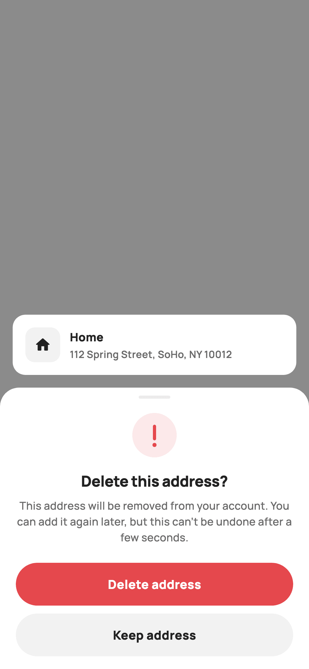 Delete Confirm — E-commerce Flutter screen