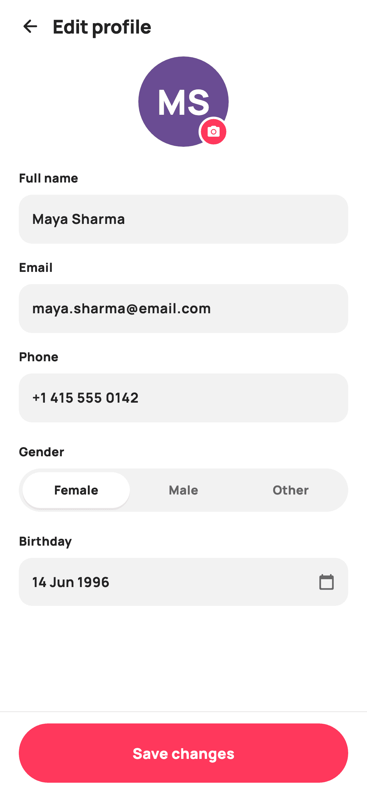 Edit Profile — E-commerce Flutter screen