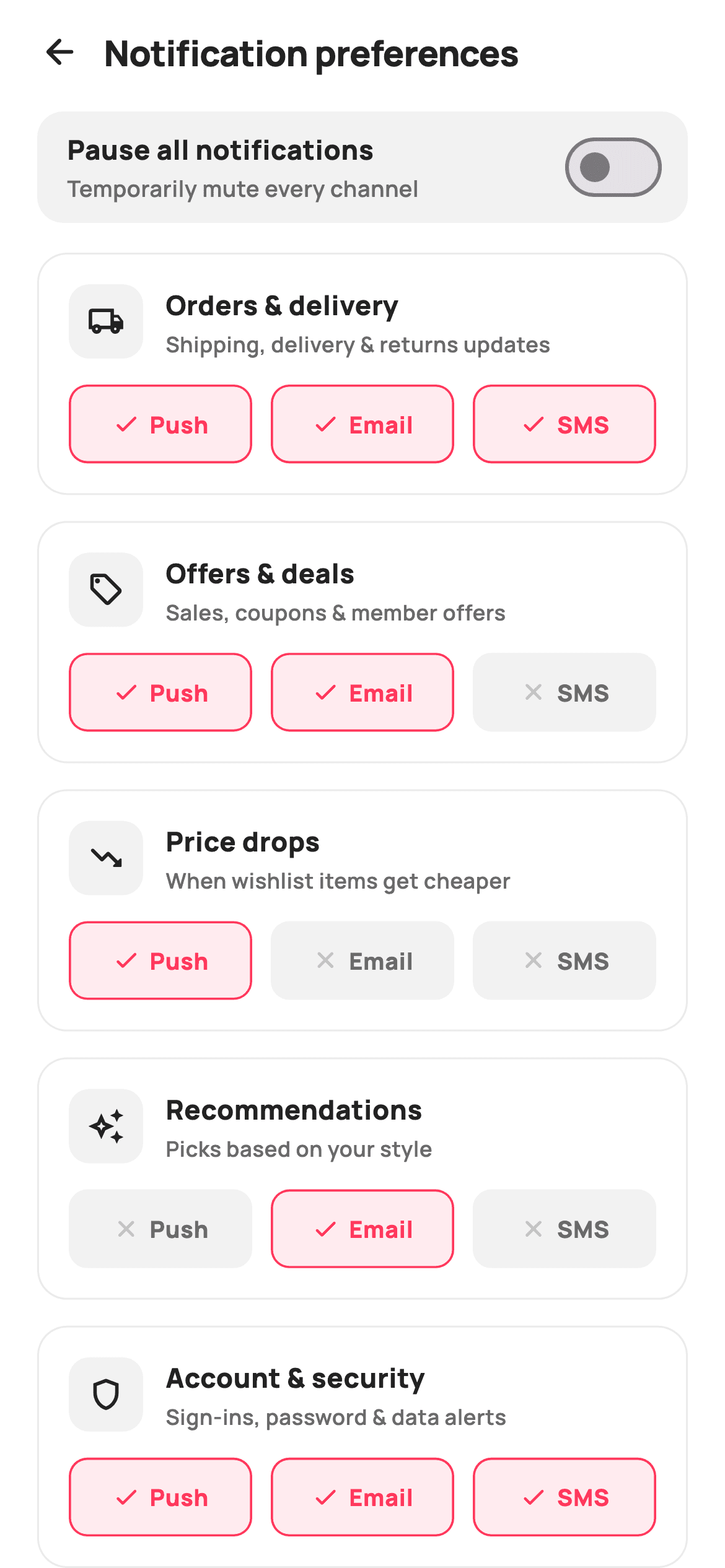 Notification preferences — E-commerce Flutter screen