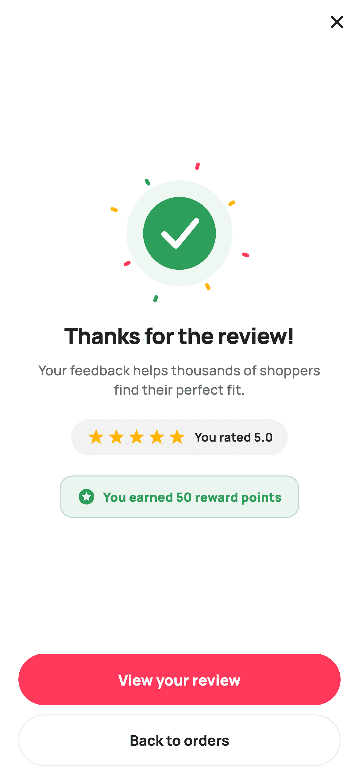 Review Submitted — E-commerce Flutter screen