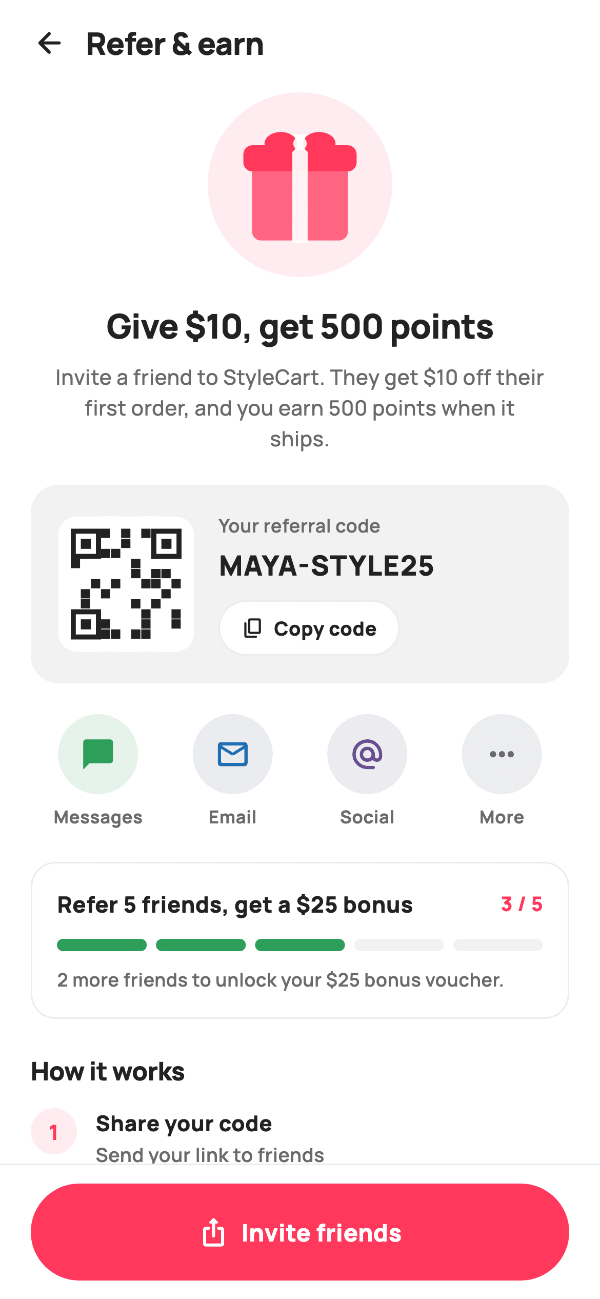Refer & Earn — E-commerce Flutter screen