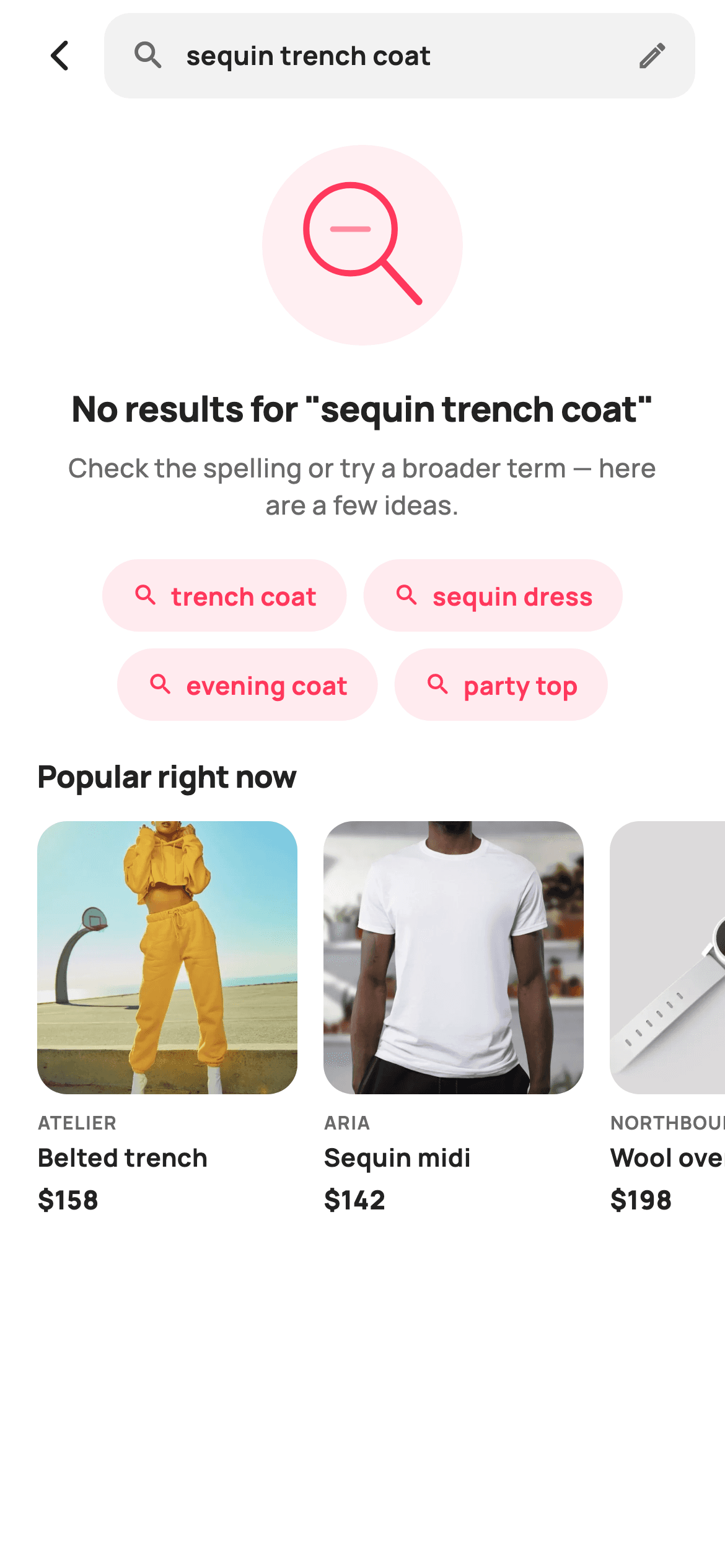 No results — E-commerce Flutter UI screen