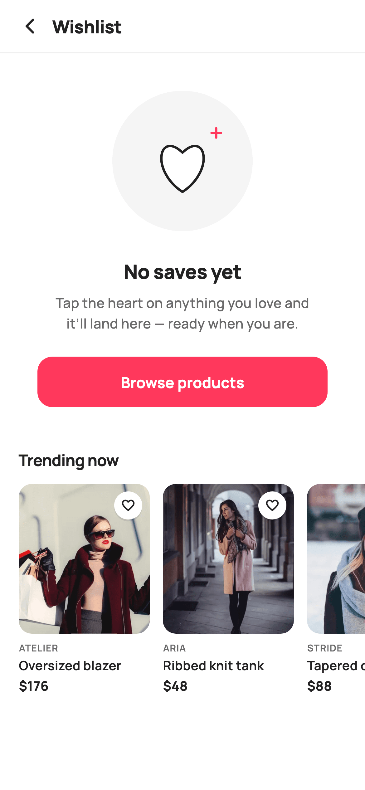 Empty Wishlist — E-commerce Flutter UI screen