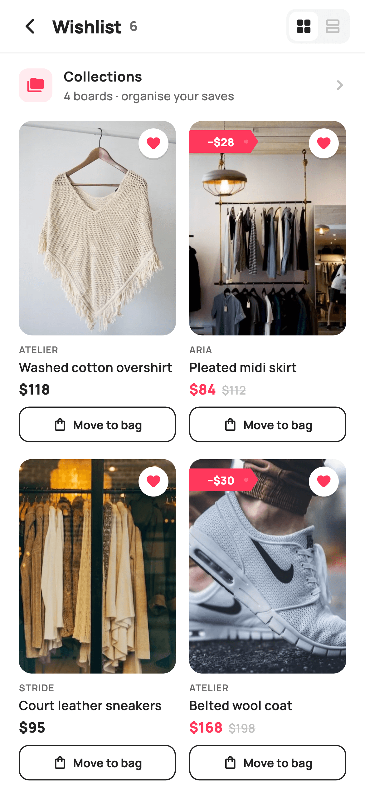 Wishlist — E-commerce Flutter screen