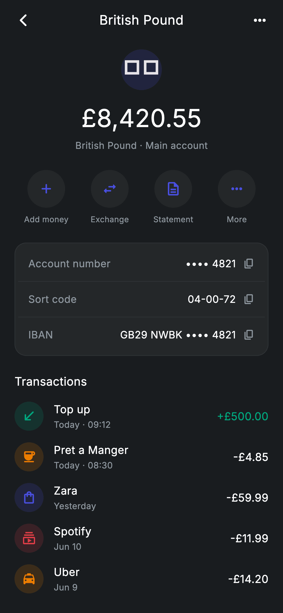 Fintech · Account Detail — Fintech Flutter screen