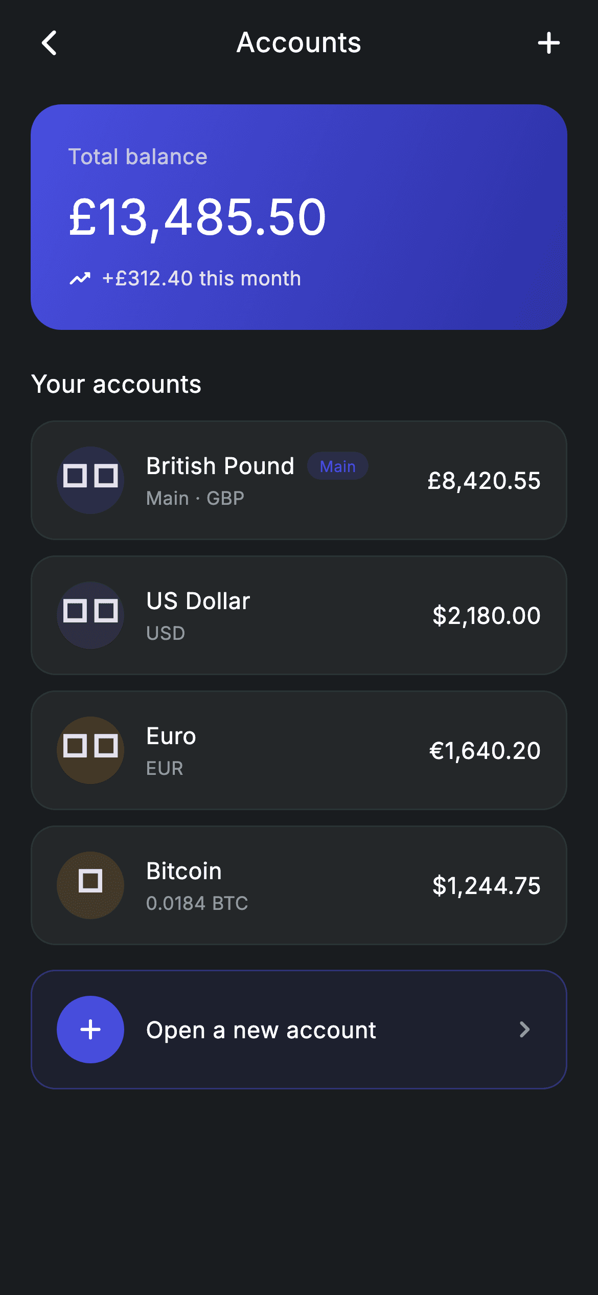 Fintech · Accounts — Fintech Flutter screen