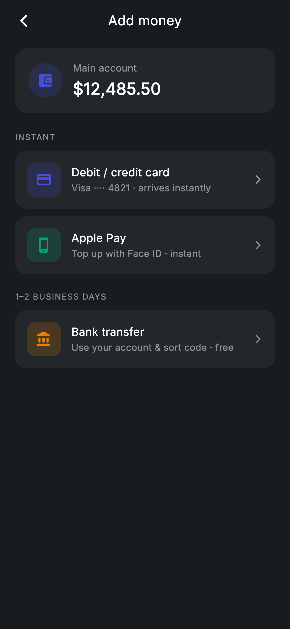 Add Money — Fintech Flutter UI screen
