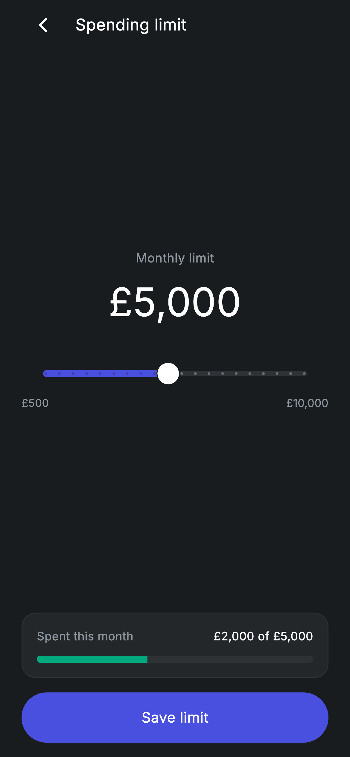 Fintech · Spending Limit — Fintech Flutter screen