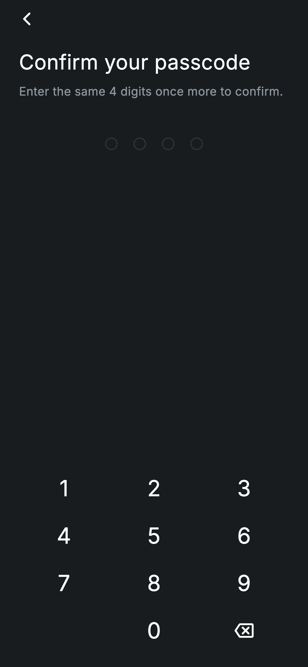 Fintech · Confirm Passcode — Fintech Flutter screen
