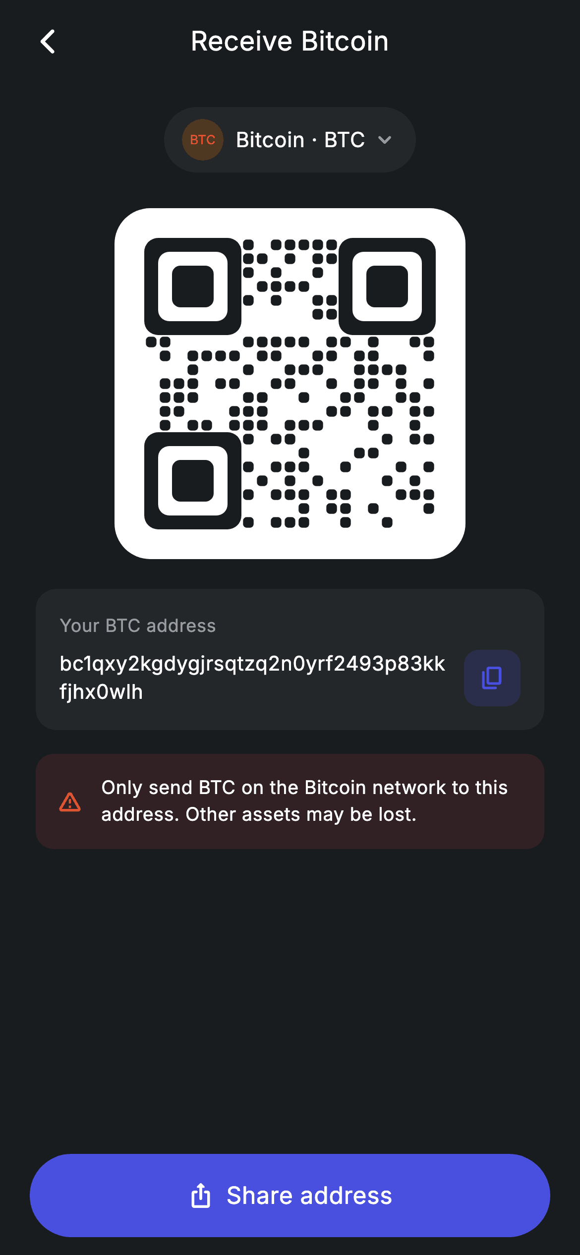 Crypto Receive — Fintech Flutter UI screen