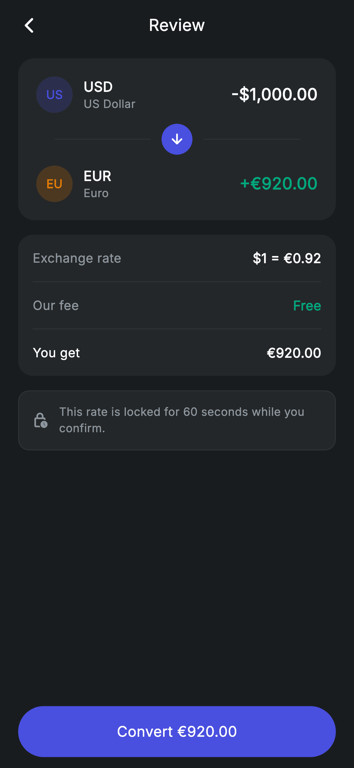 Exchange Review — Fintech Flutter UI screen