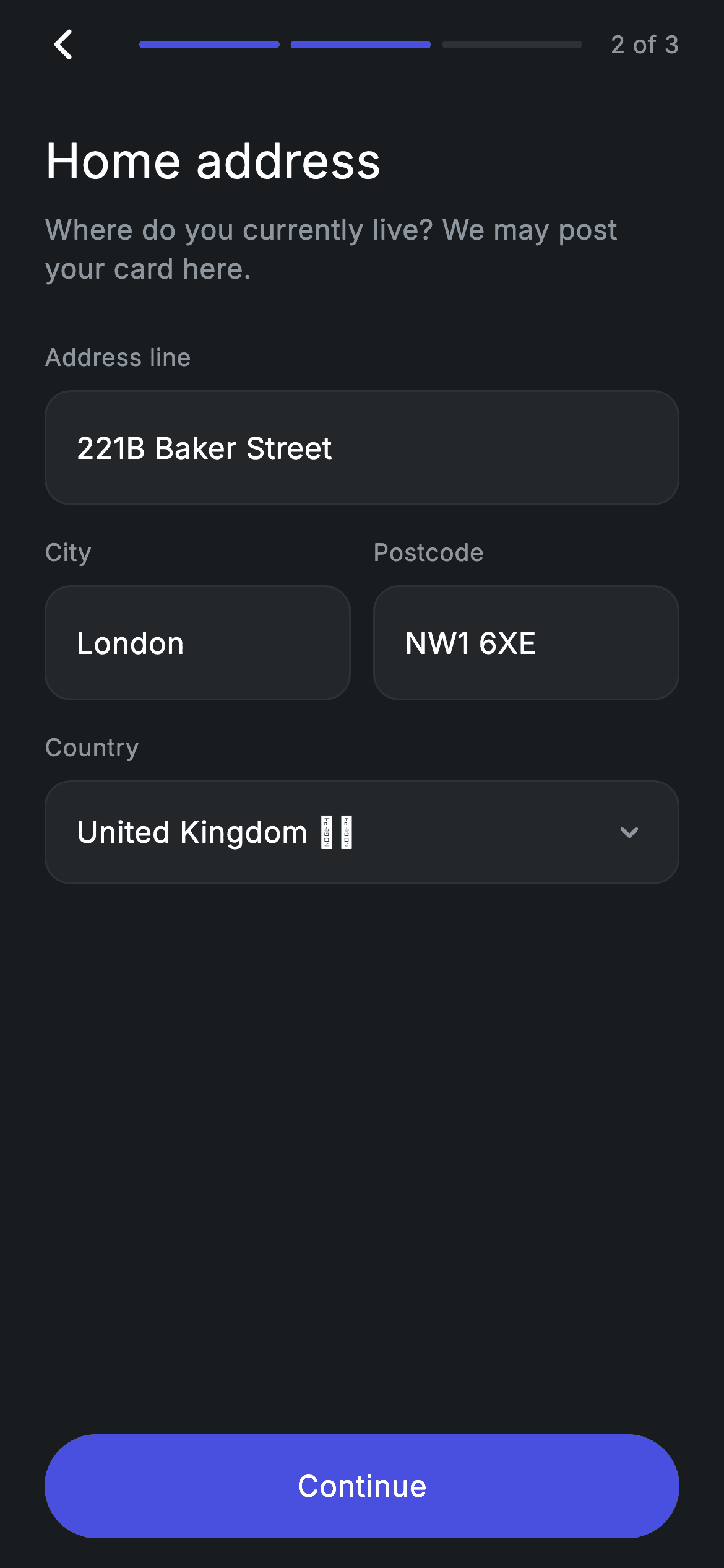 Fintech · KYC Address — Fintech Flutter screen