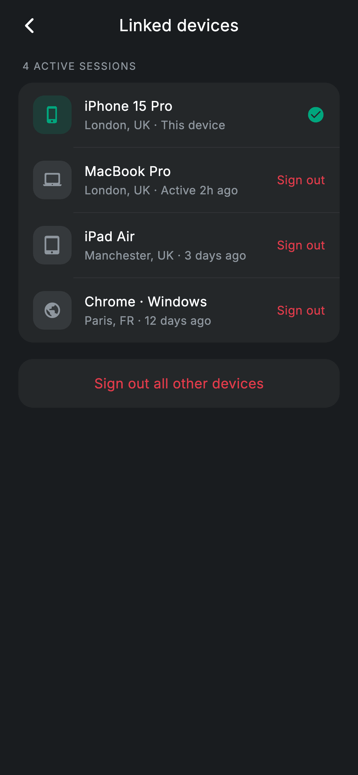 Linked Devices — Fintech Flutter UI screen