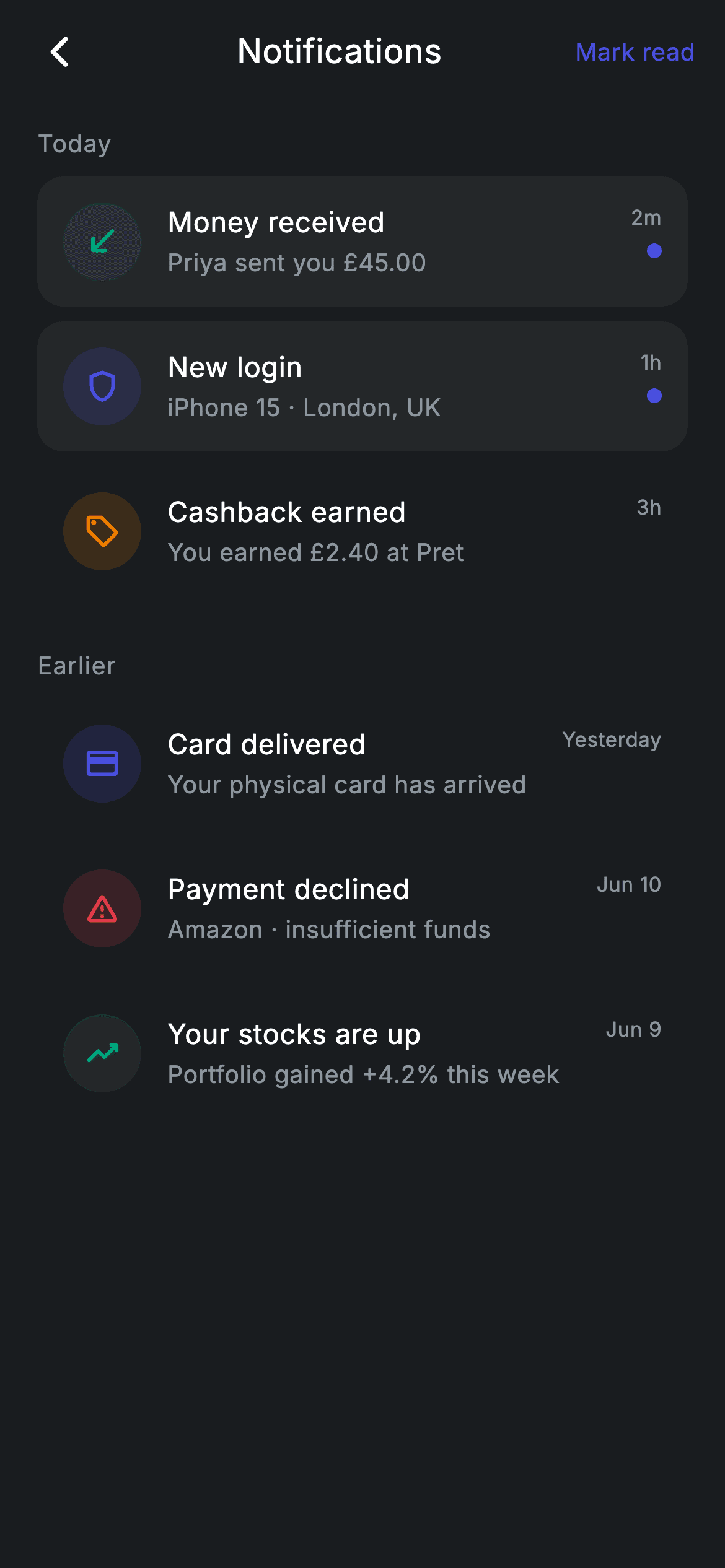 Fintech · Notifications — Fintech Flutter screen