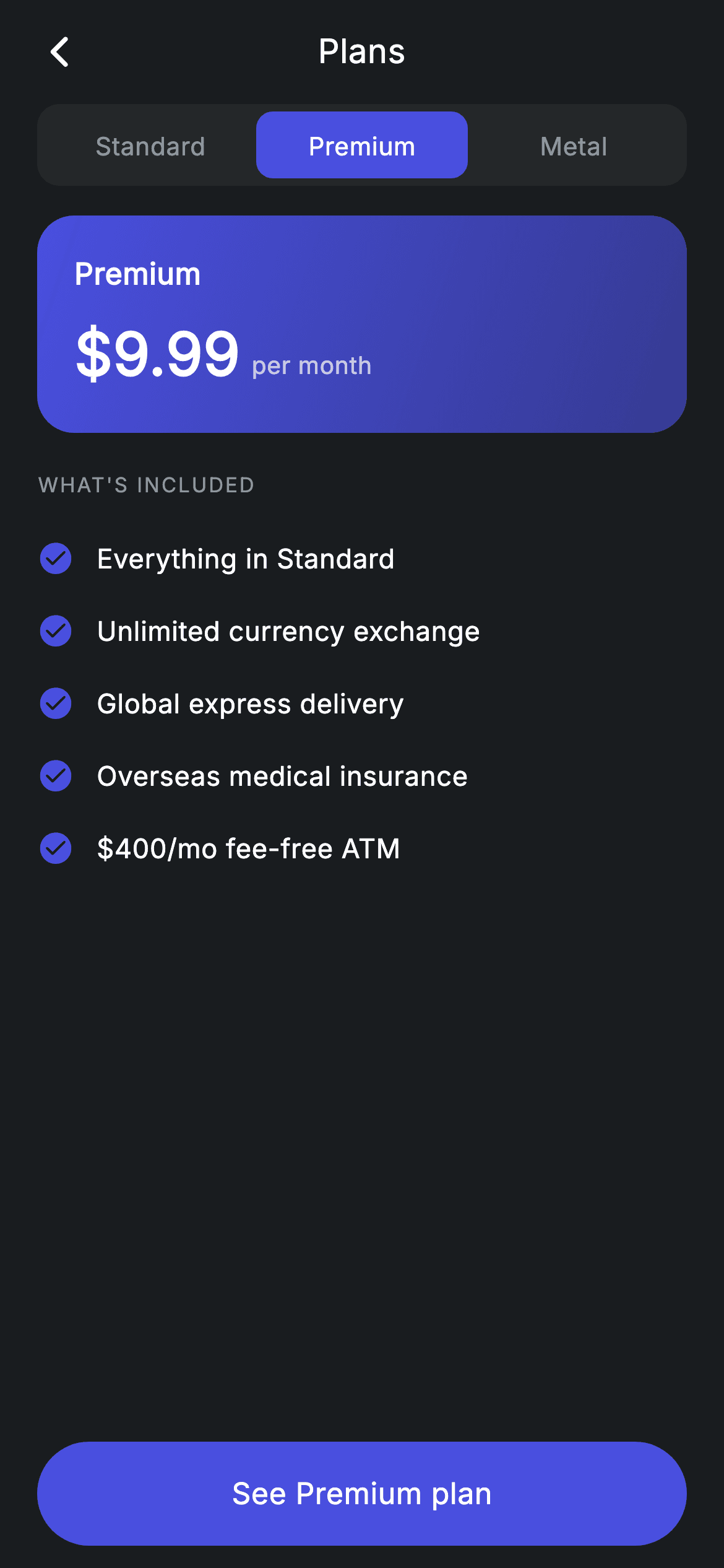 Plans — Fintech Flutter UI screen