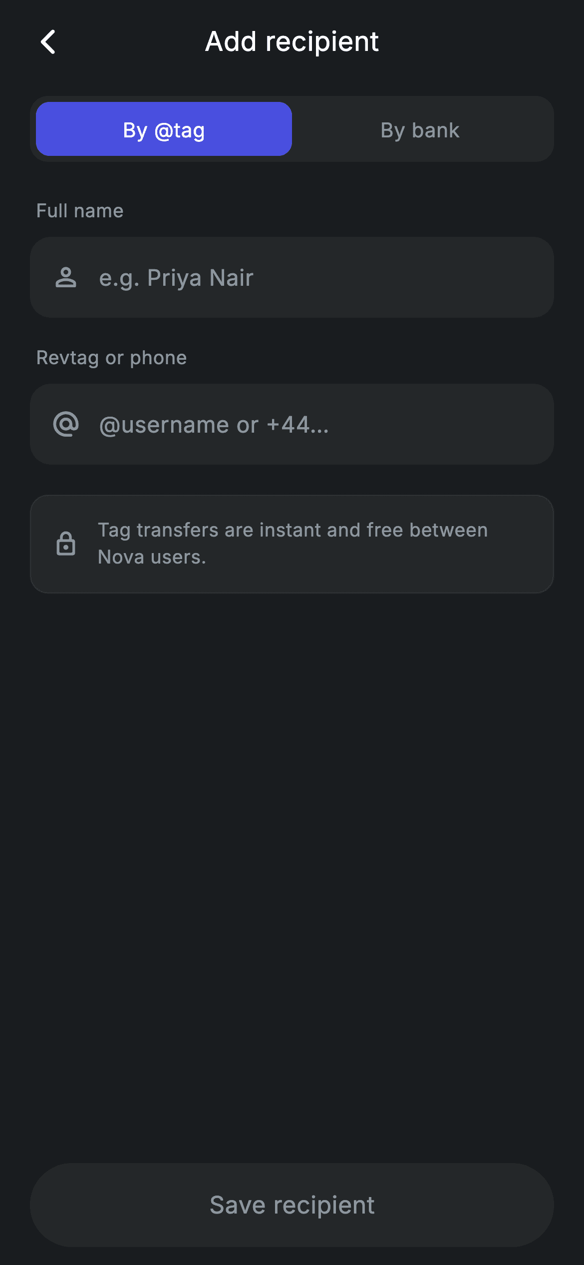 Fintech · Add Recipient — Fintech Flutter screen