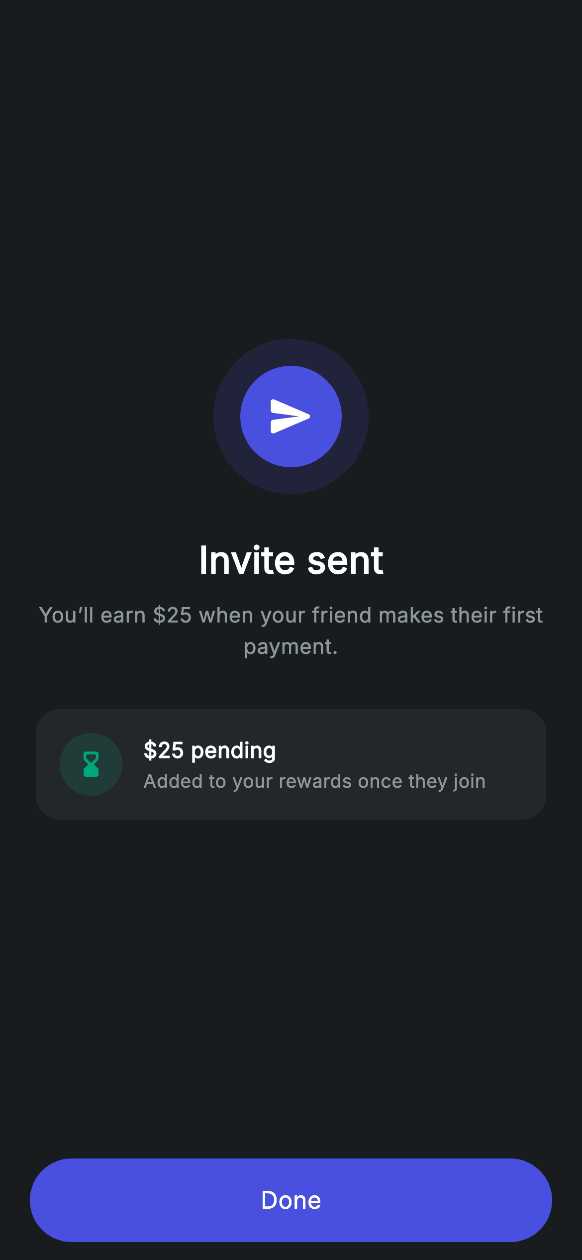 Referral Success — Fintech Flutter UI screen