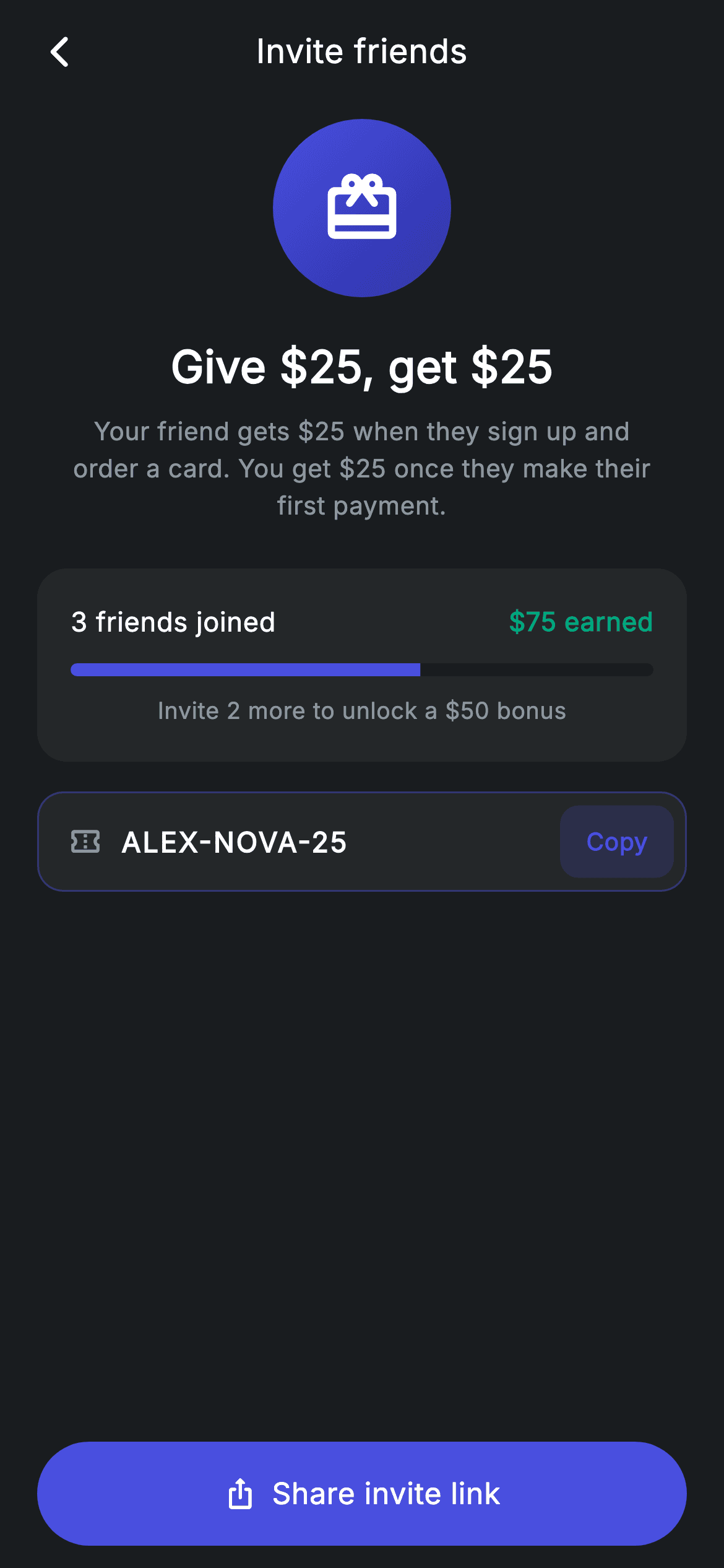 Referral — Fintech Flutter UI screen