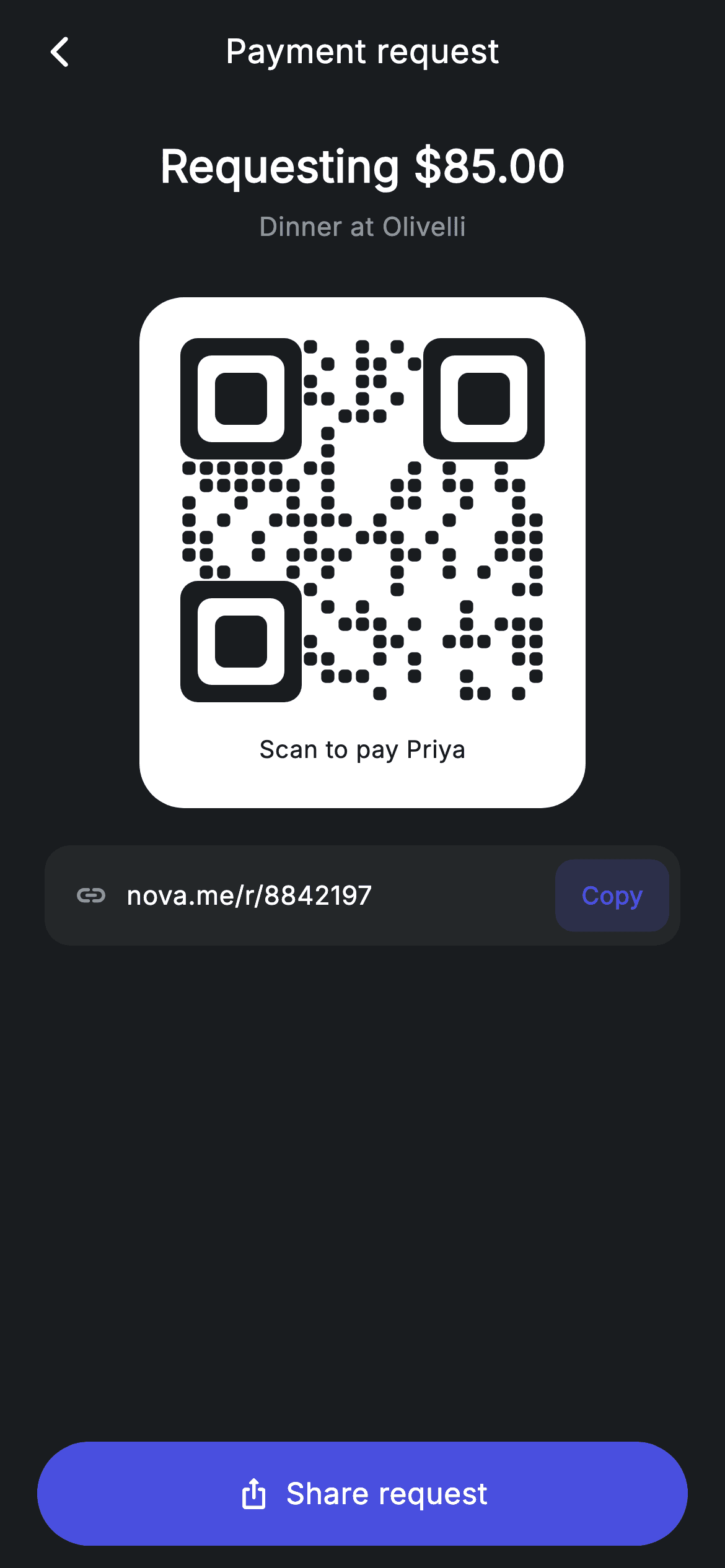 Fintech · Request Link — Fintech Flutter screen