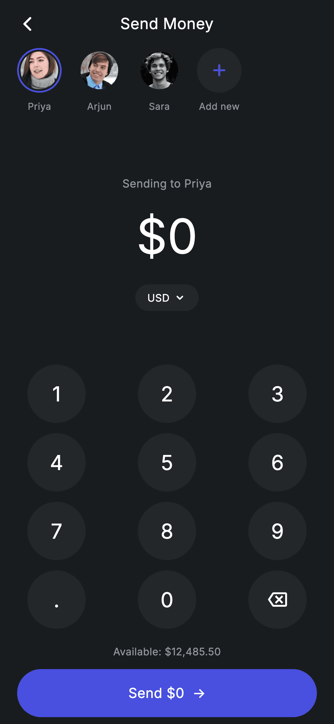 Fintech · Send Money — Fintech Flutter screen