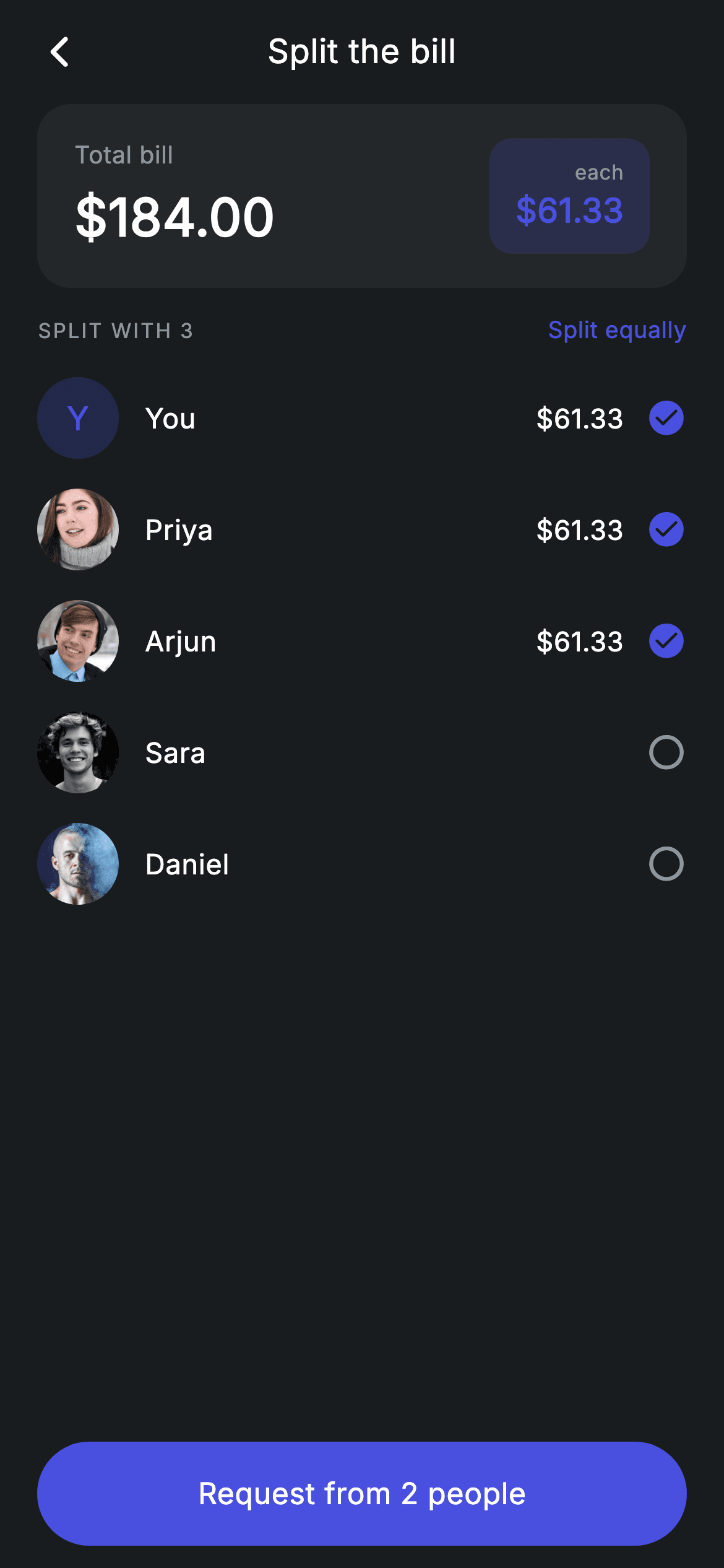 Fintech · Split Bill — Fintech Flutter screen