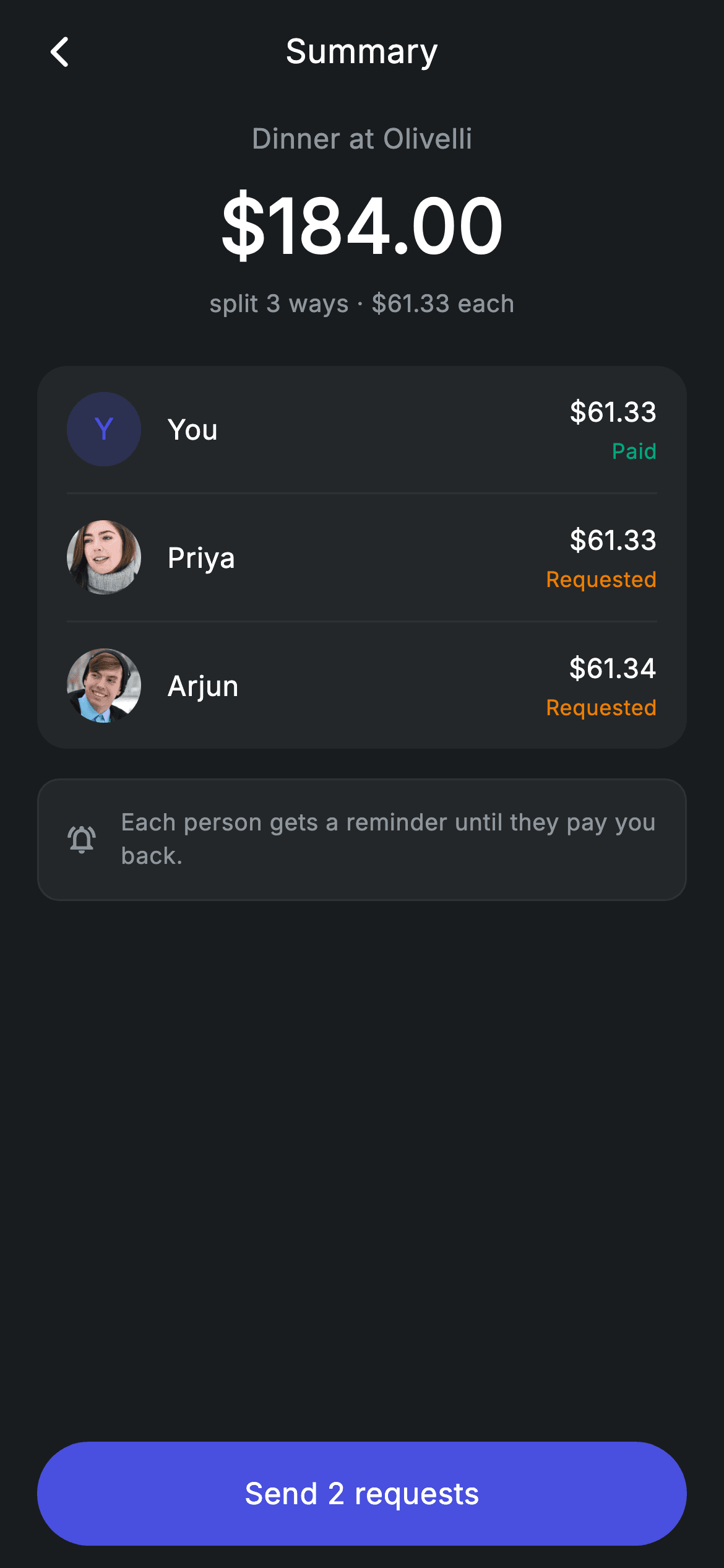 Fintech · Split Summary — Fintech Flutter screen