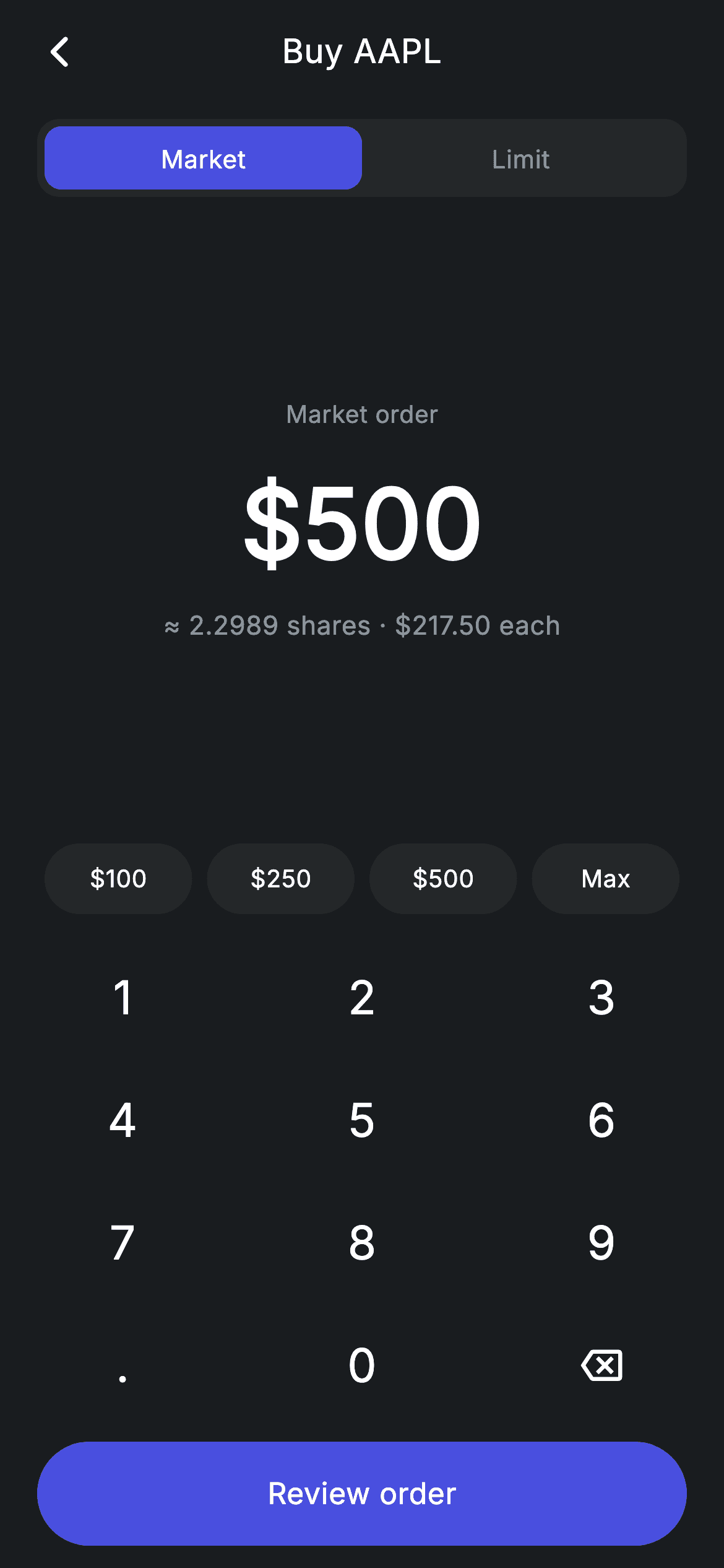 Stock Buy — Fintech Flutter UI screen