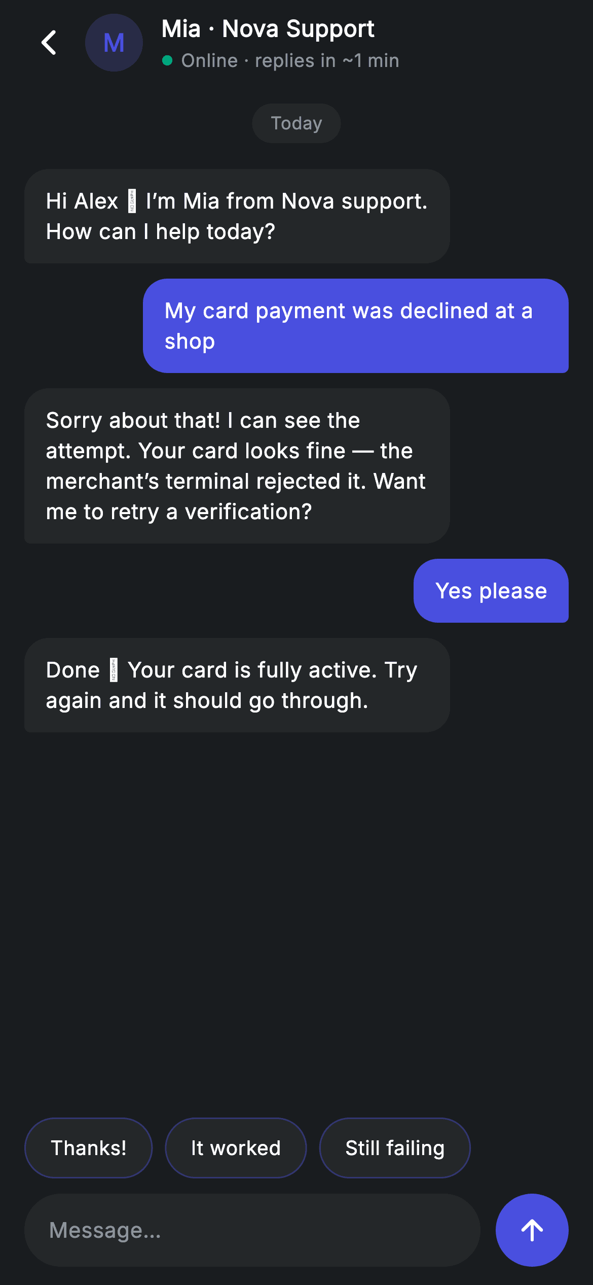 Support Chat — Fintech Flutter UI screen