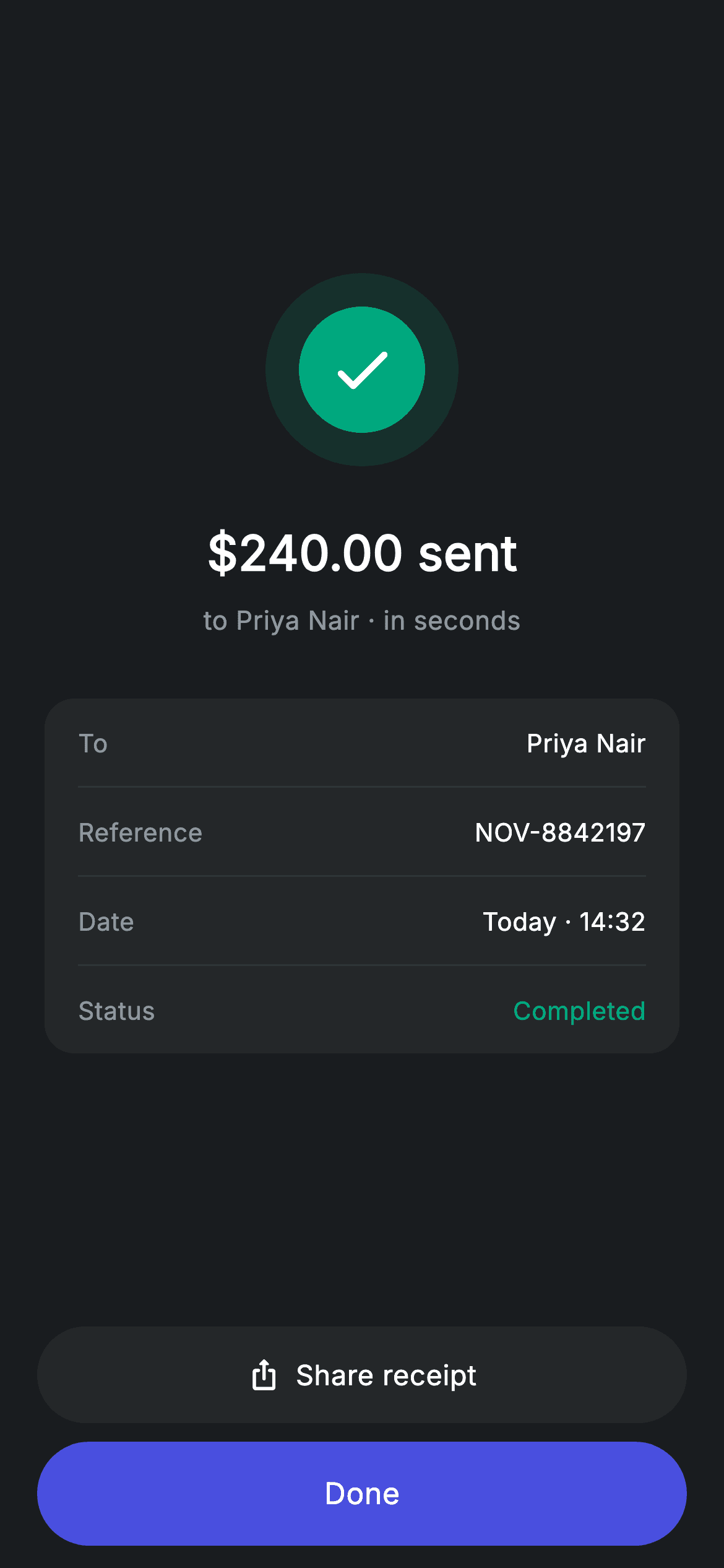 Transfer Success — Fintech Flutter UI screen