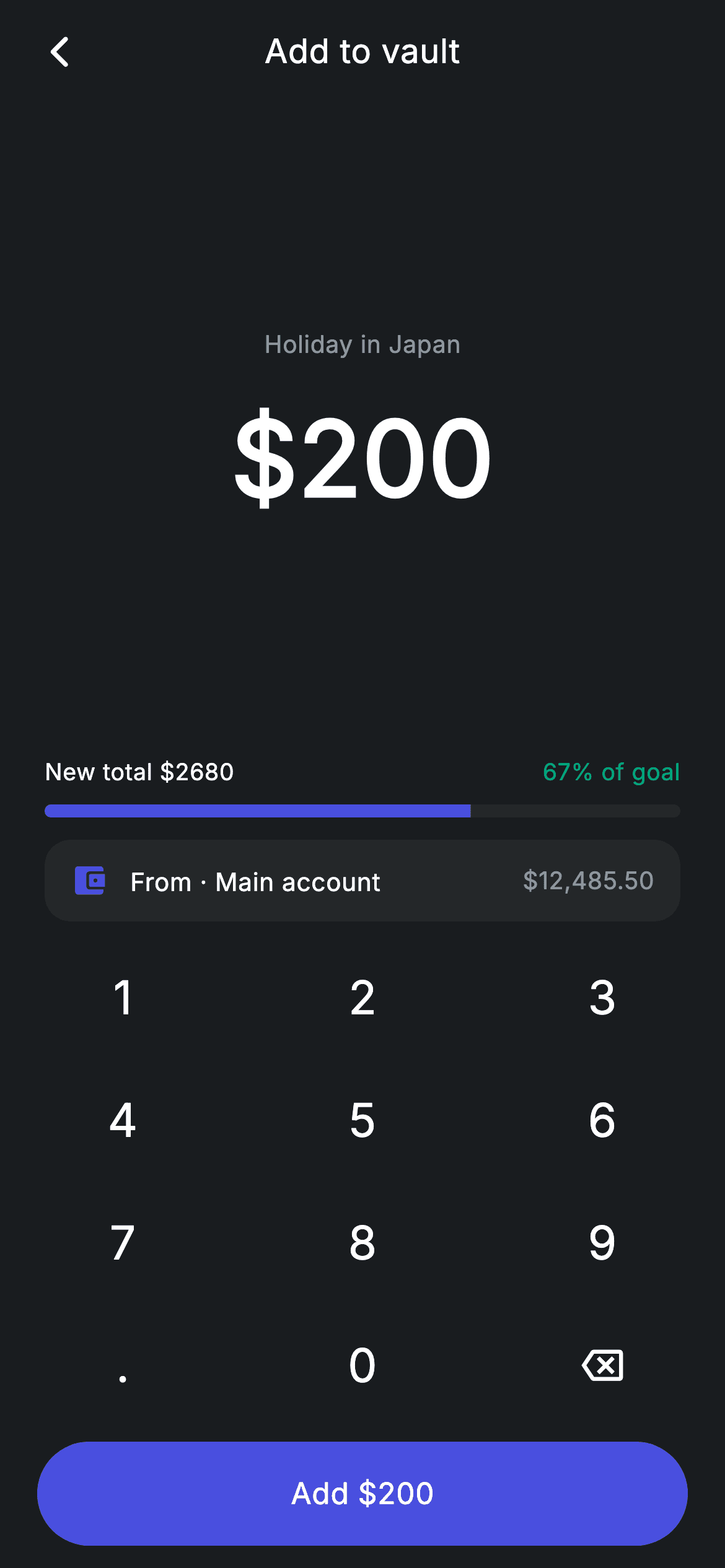 Add to Vault — Fintech Flutter UI screen