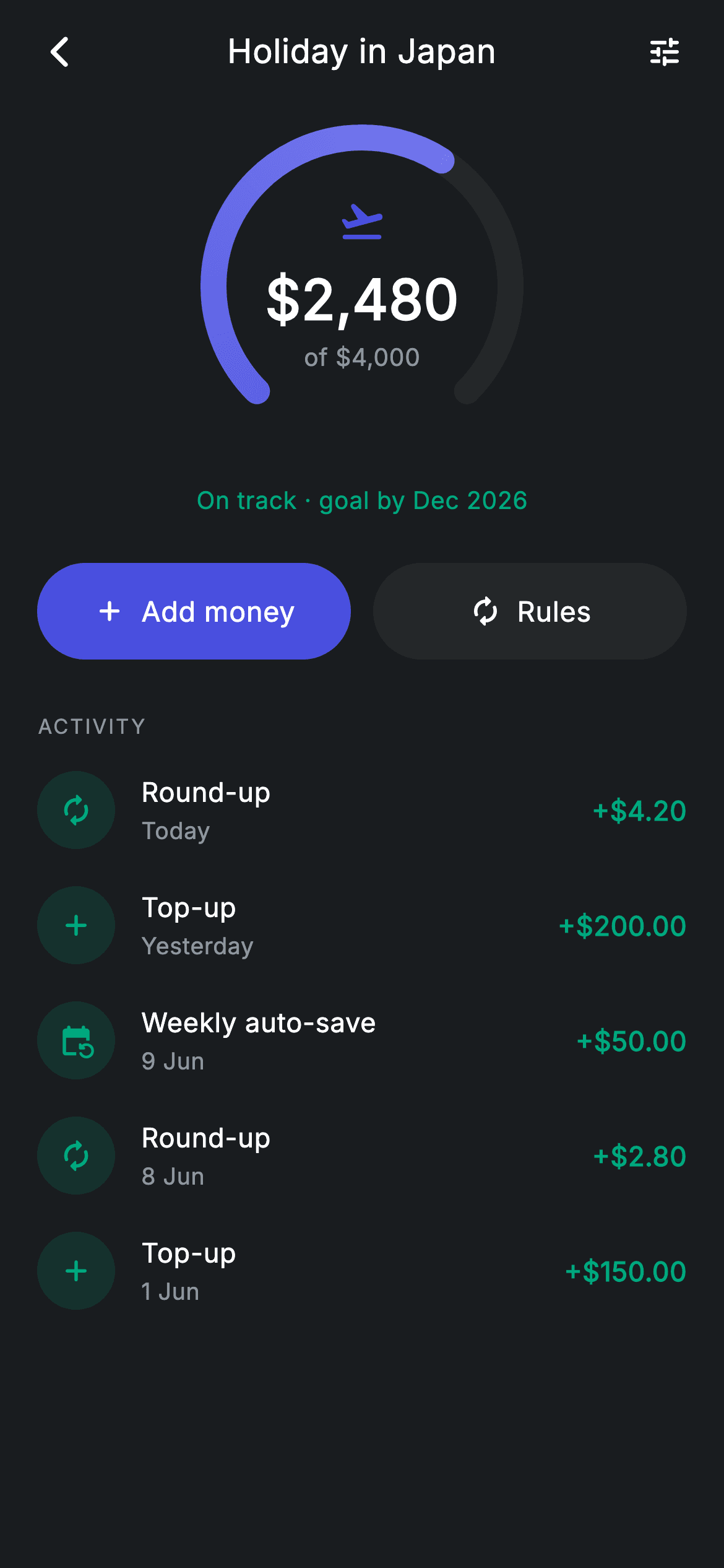 Vault Detail — Fintech Flutter UI screen