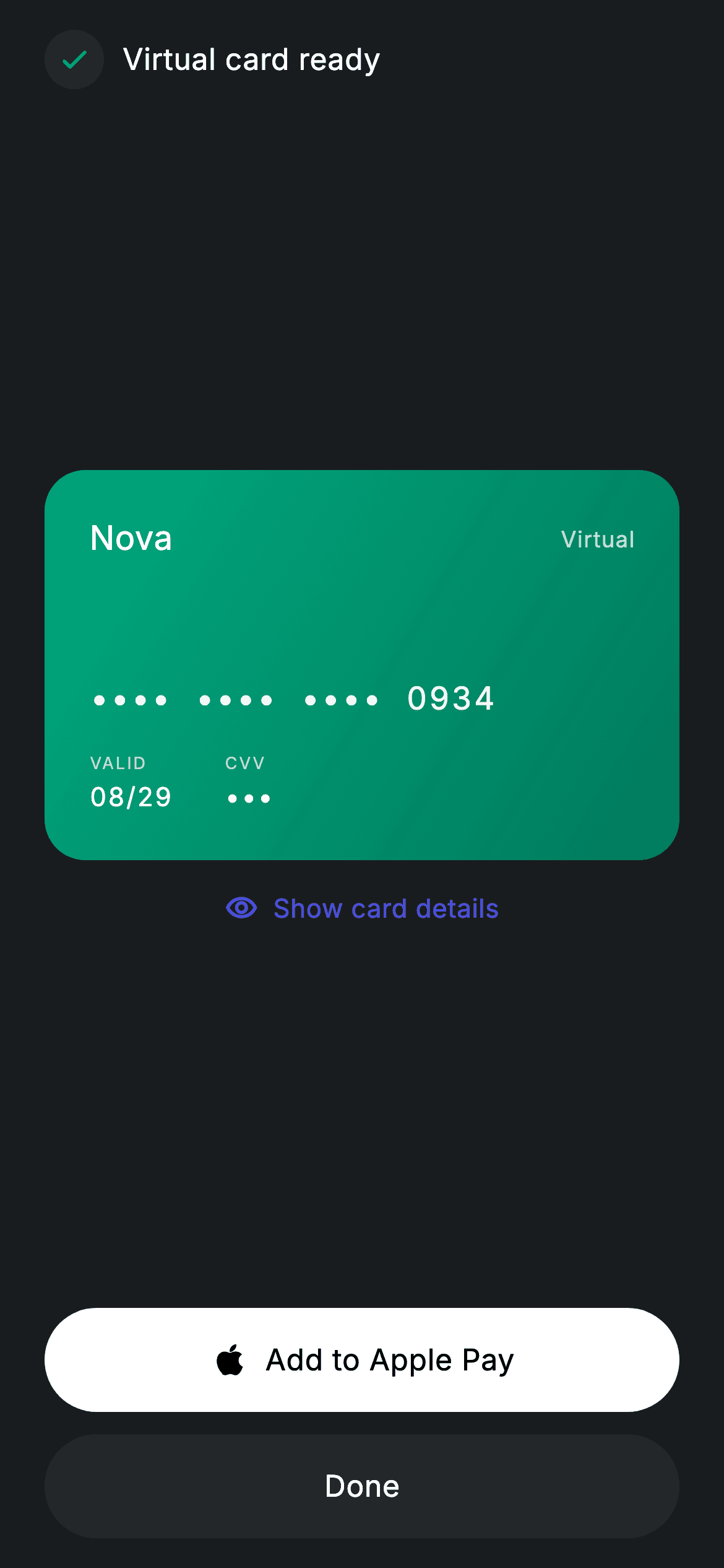 Fintech · Virtual Card — Fintech Flutter screen