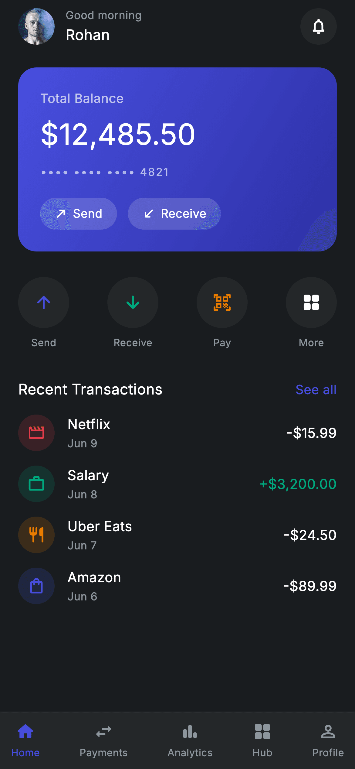 Fintech · Wallet Home — Fintech Flutter screen