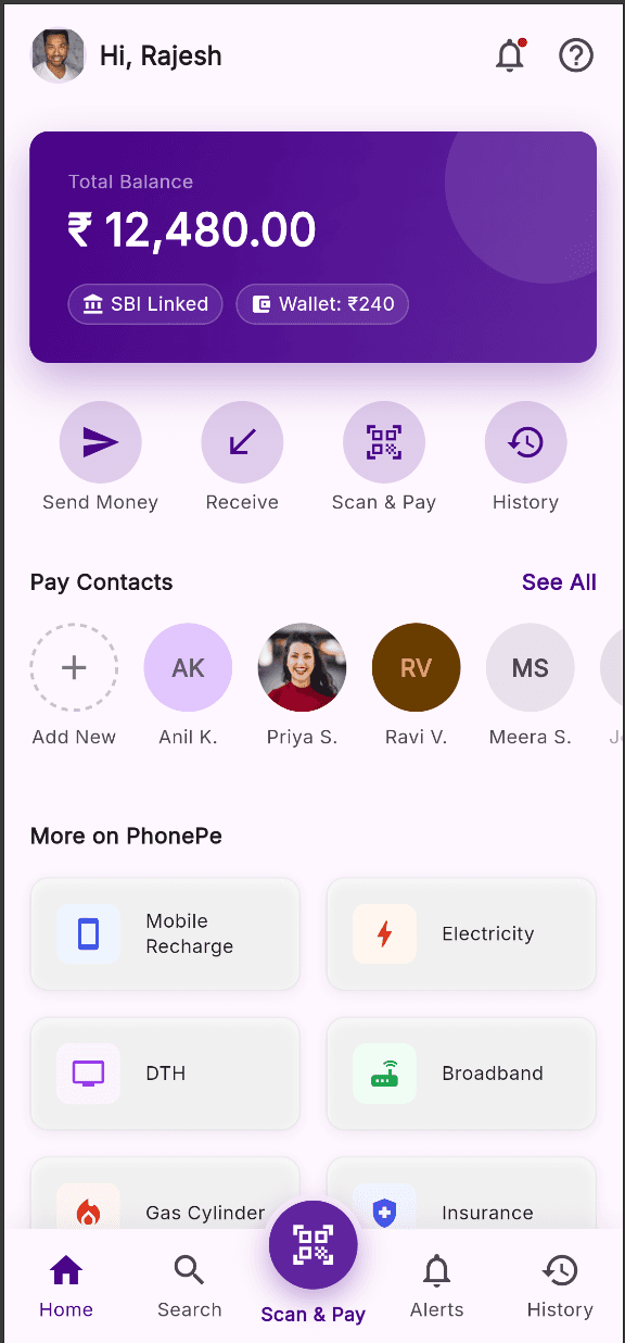 Payments Home — Finance Flutter screen