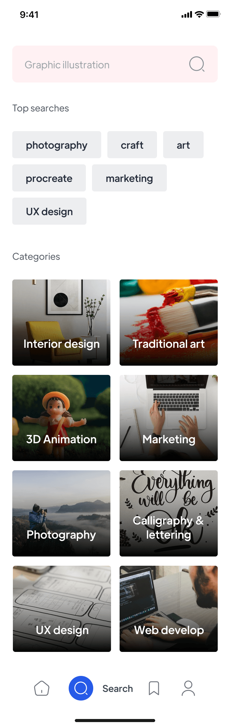 Search & discover — Discovery Flutter UI screen