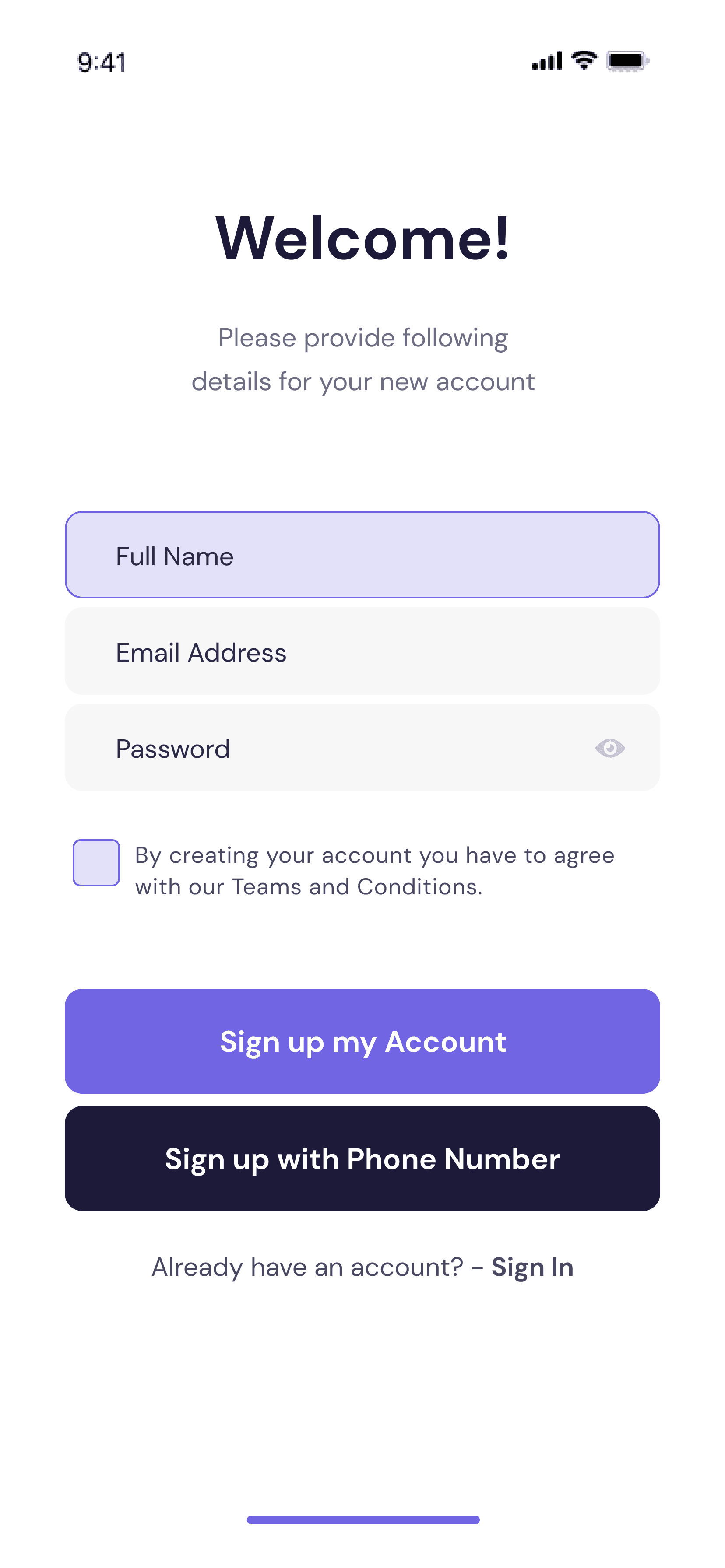 Sign Up — Authentication Flutter UI screen