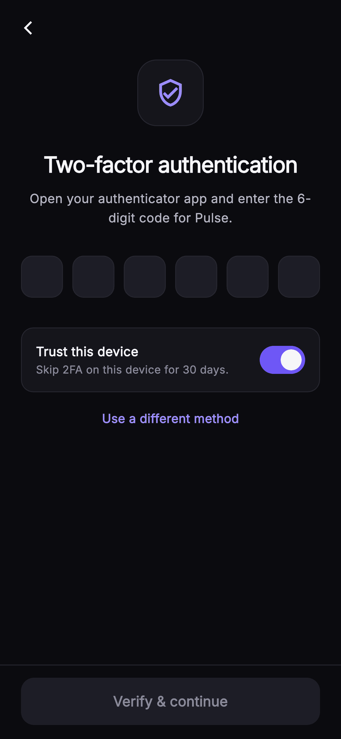 Pulse · Two-Factor — Social Flutter screen