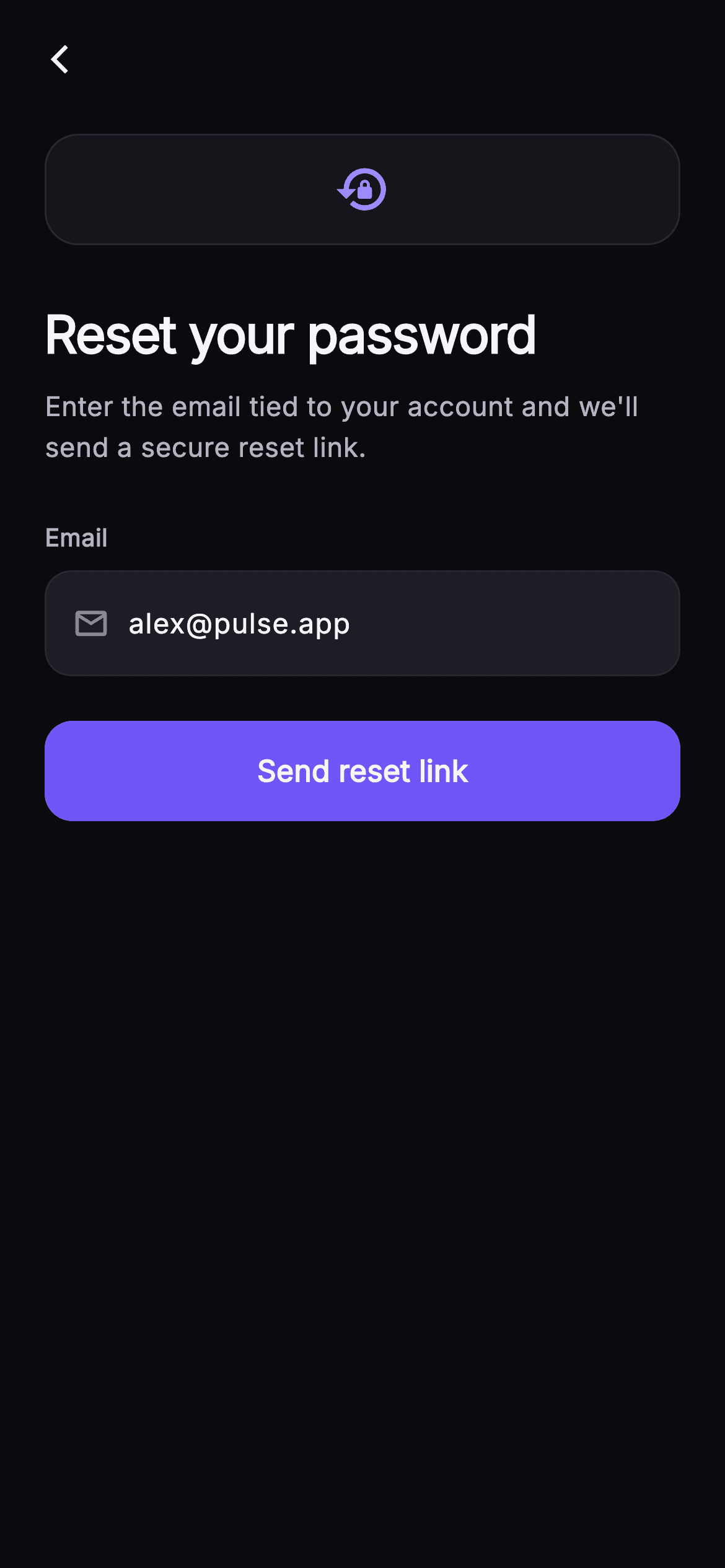 Pulse · Reset Password — Social Flutter UI screen