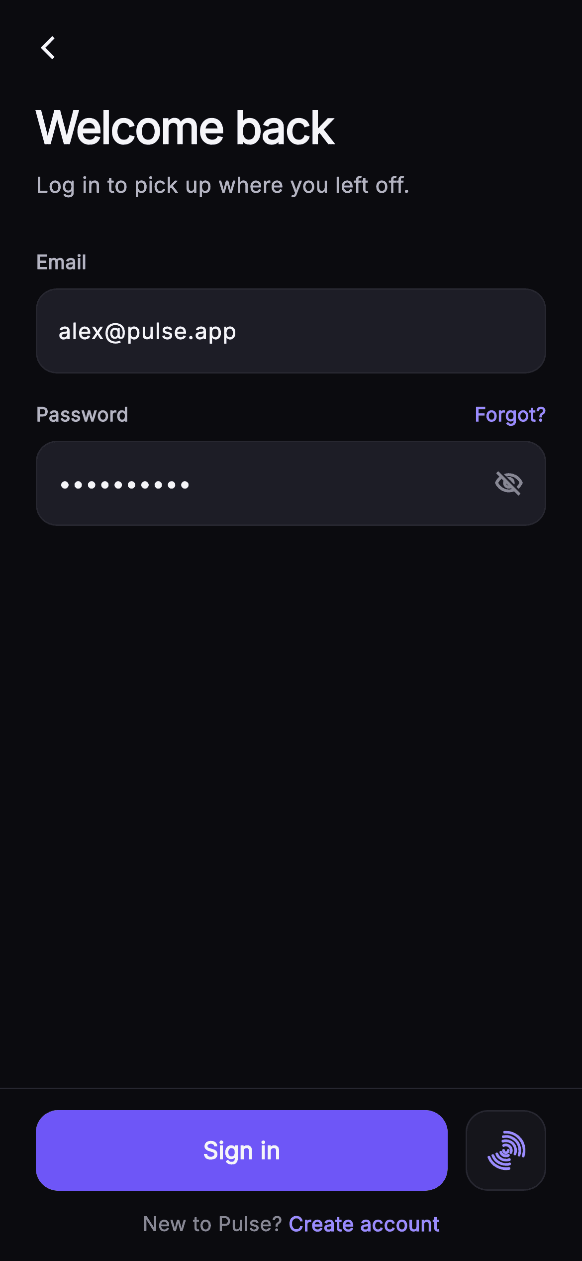 Pulse · Log In — Social Flutter screen
